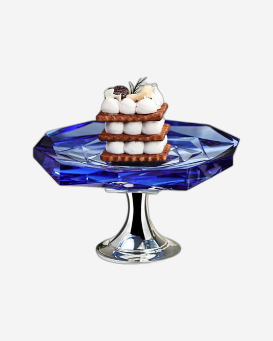 طبق دائري من وينكو كومبوت مع قاعدة 20 سم مصنوع يدويًا من الألماس وخالي من الرصاص من حجر الياقوت الأزرق من K9 وكريستال وردي