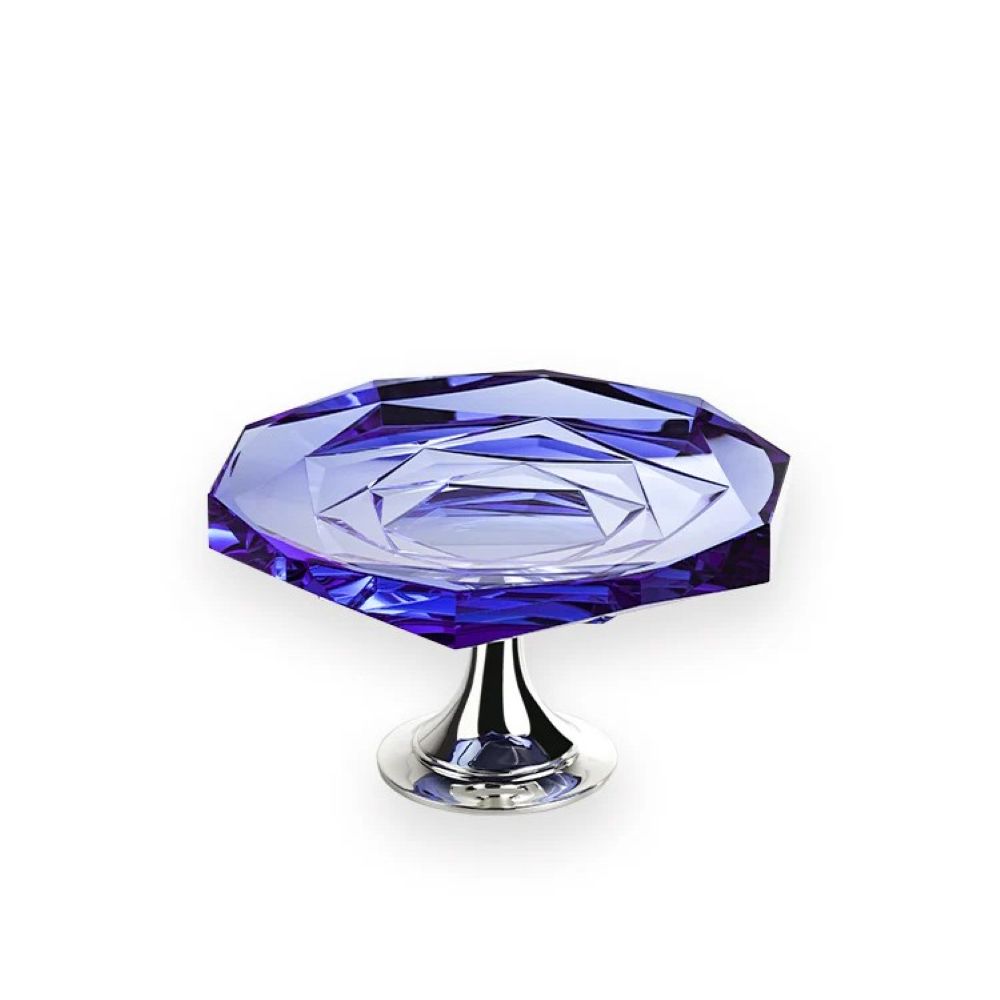 Winko Compote Round Dish With Pedestal 20cm Diamond Handmade Lead Free K9 Sapphire Blue Crystal Rose