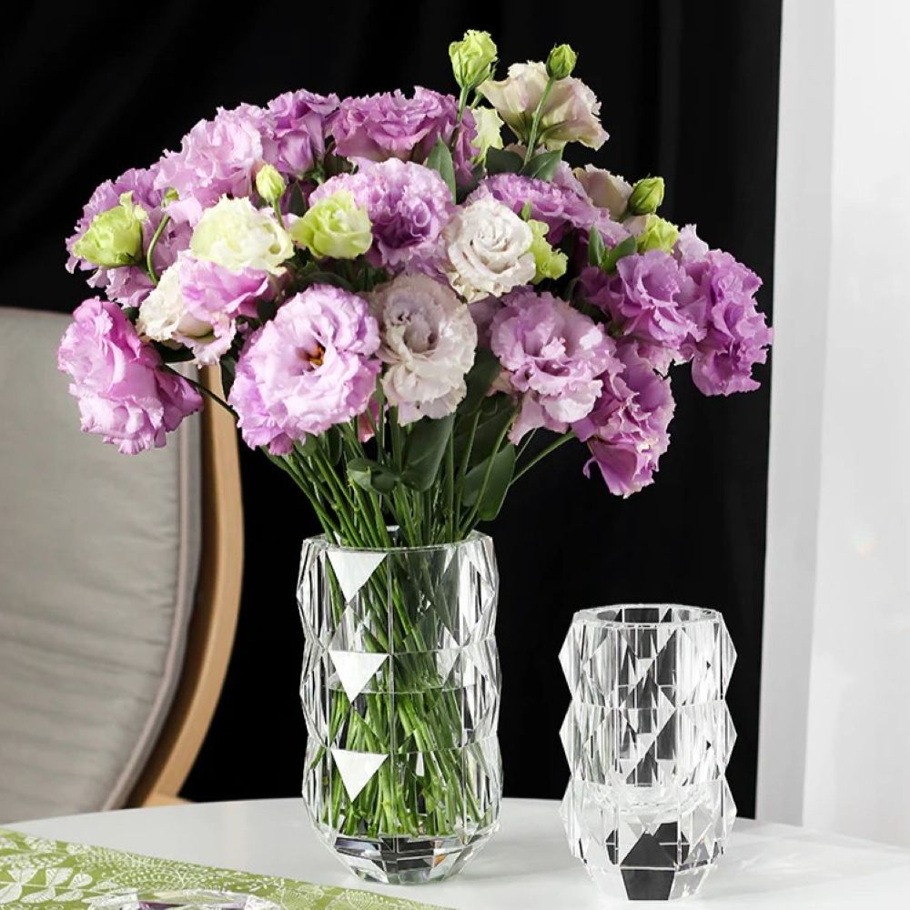 مزهرية وينكو صغيرة مستديرة مقطوعة بالماس 10 سم × 16 سم مصنوعة يدويًا من الكريستال K9 الخالي من الرصاص.