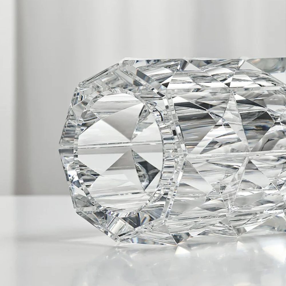 مزهرية وينكو صغيرة مستديرة مقطوعة بالماس 10 سم × 16 سم مصنوعة يدويًا من الكريستال K9 الخالي من الرصاص.