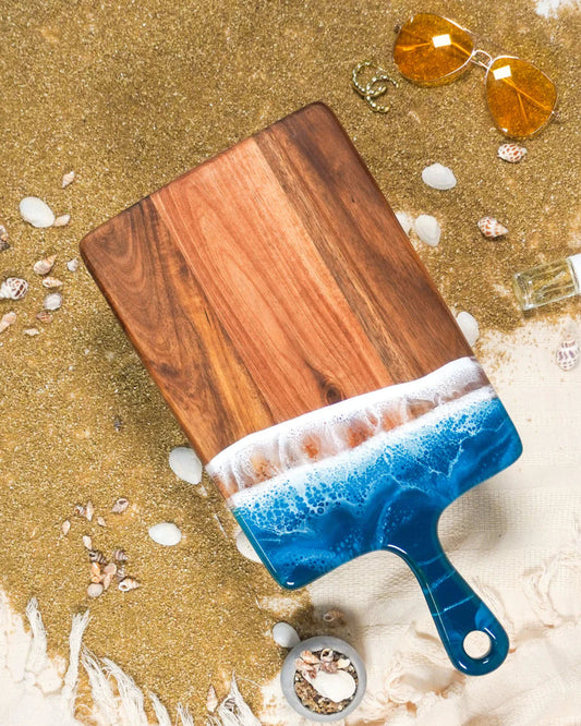 لوح لين وليانا متوسط الحجم من خشب الأكاسيا مع لمسات من الراتنج - أزرق