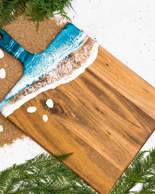 لوح لين وليانا المصنوع من خشب الأكاسيا كبير الحجم باللونين الأزرق والأبيض