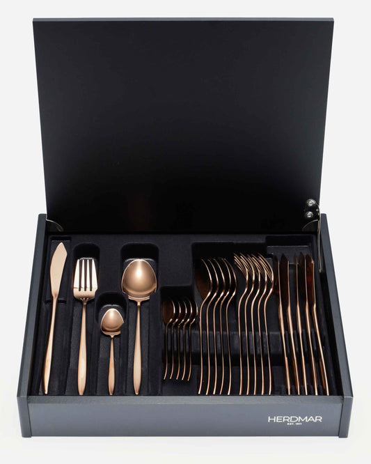 Herdmar Grace Mirror Polished Copper Pvd 24 Pc Cutlery Set