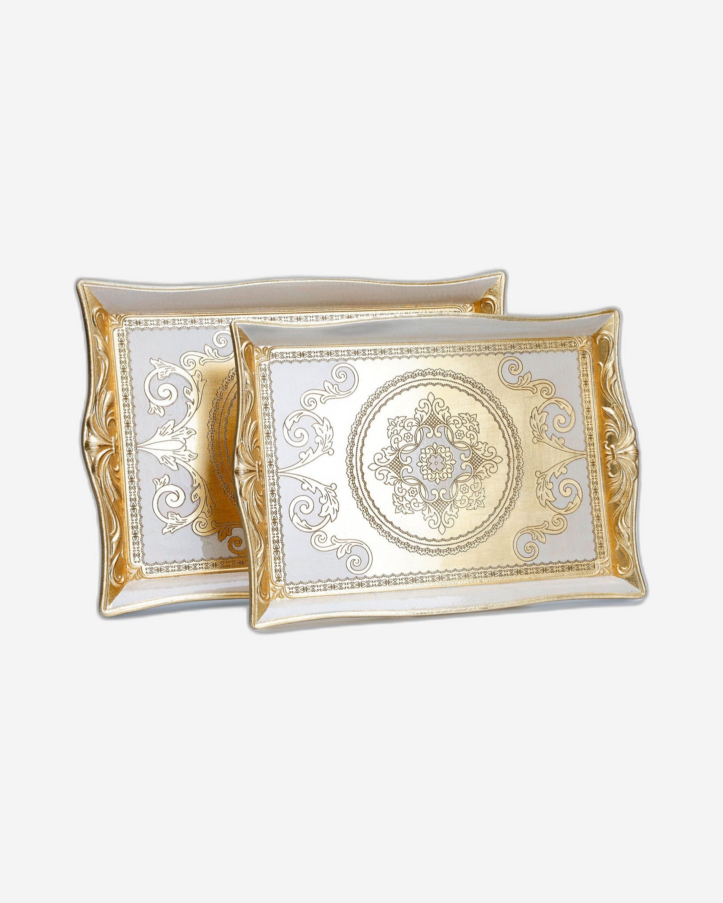 صينية مستطيلة كبيرة من سيزاتيني إليسي أورو أفاريو بمقابض على شكل زهرة الزنبق - VL-246-5-3452