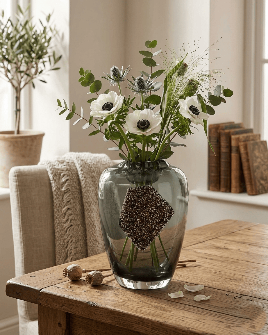 Dalian Glory Gray Vase With Glass Block -S