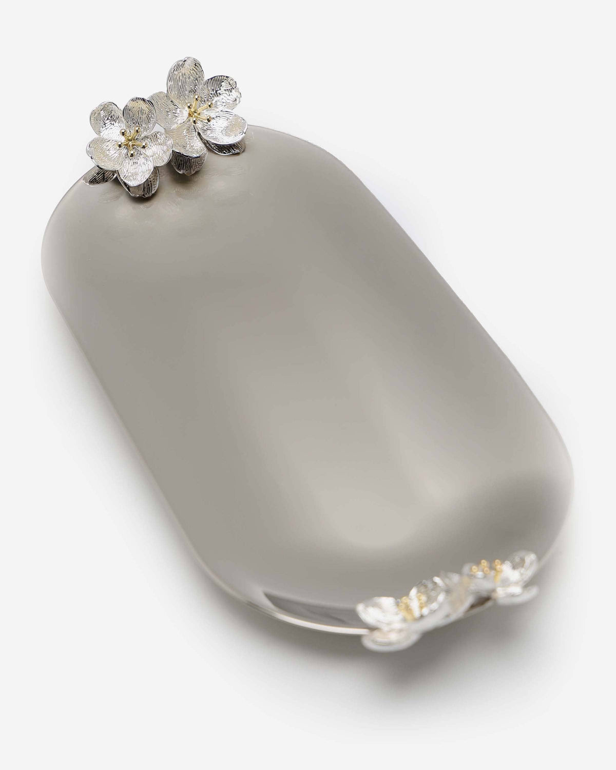 Winko Medium Silver Tray With Plum Blossom Deco Handles