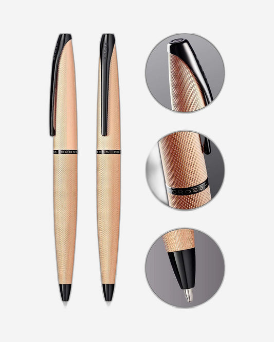قلم حبر جاف Cross Atx® مطلي بالذهب الوردي المصقول بنقش ماسي آلي مع طلاء Pvd أسود مصقول - 882-42