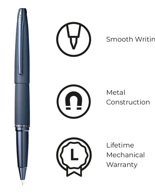 قلم حبر جاف Cross Atx® أزرق داكن منقوش بنقشة ماسية مع قلم حبر جاف مصقول من Appointments Selectip® أزرق داكن من Pvd - 885-45