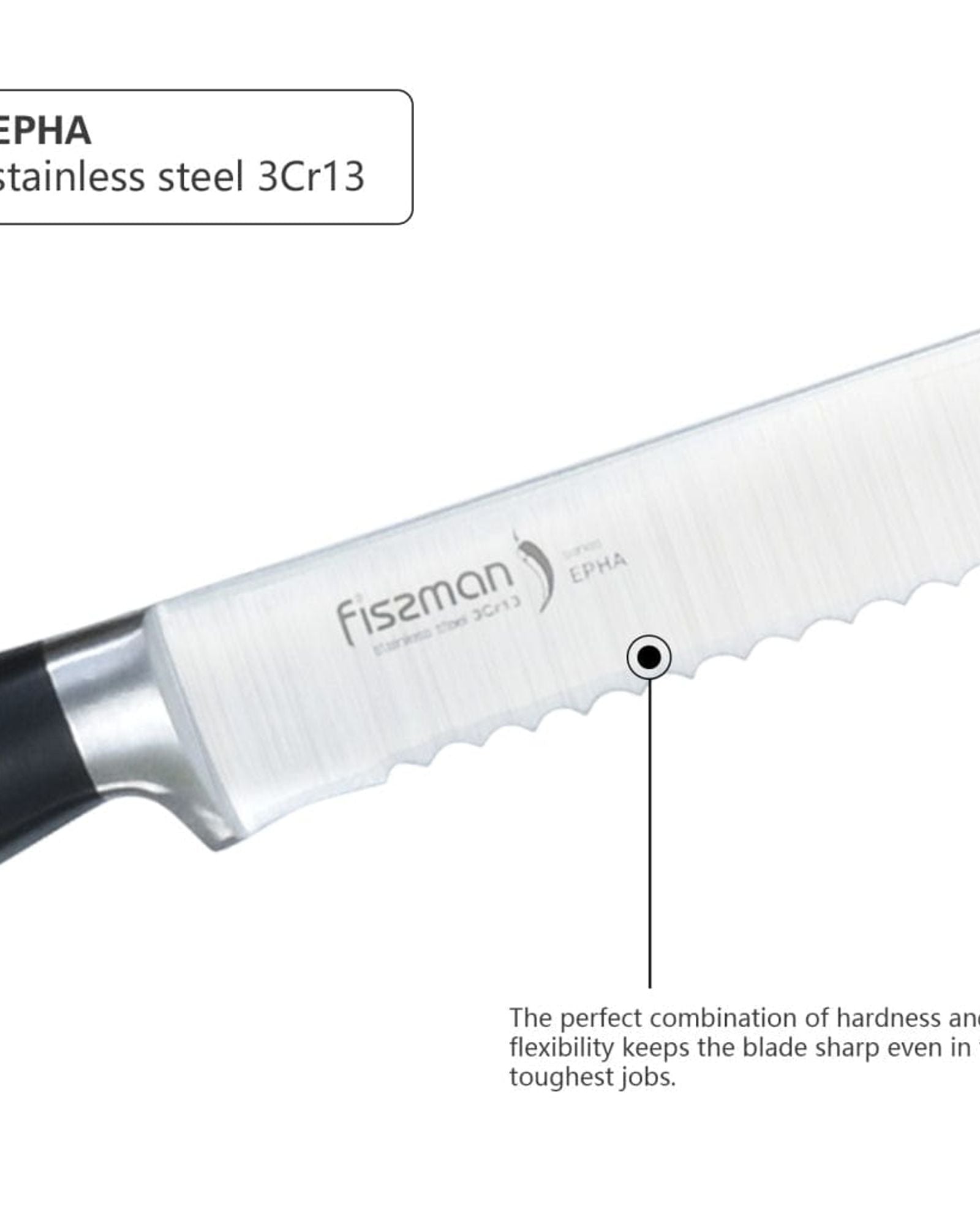 سكين خبز فيسمان من سلسلة إيفا، ستانلس ستيل، أسود/فضي، 20 سم