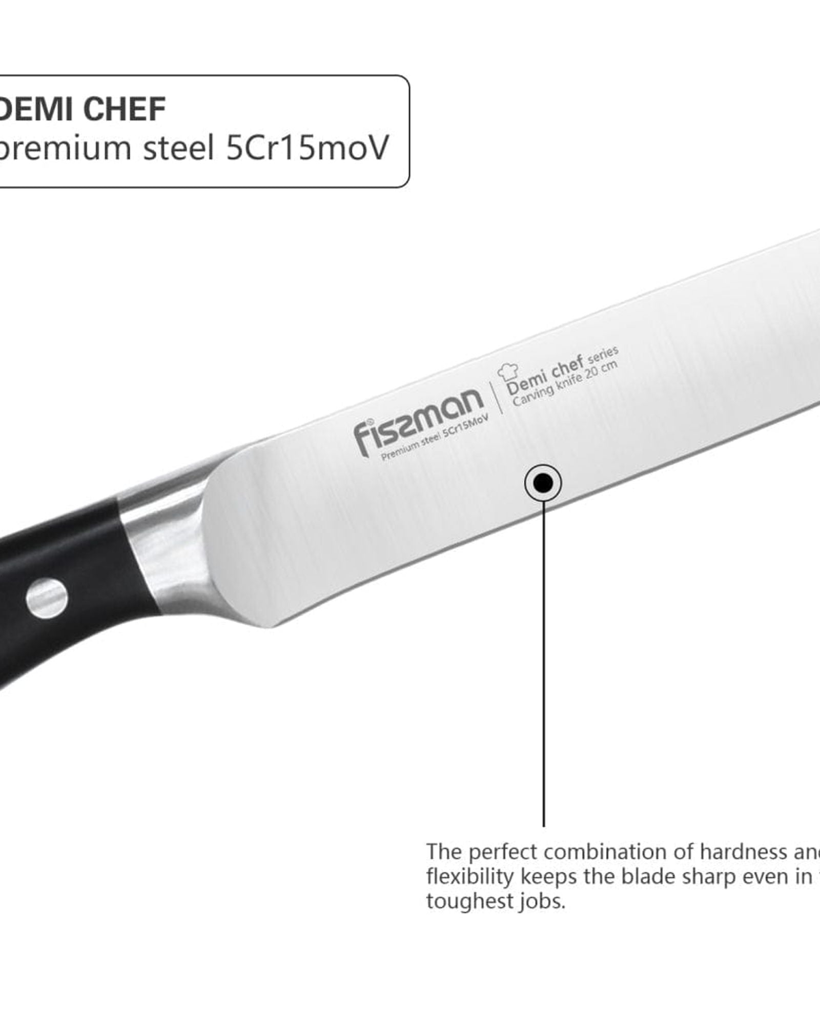 سكين تقطيع فيسمان من الفولاذ المقاوم للصدأ مع طلاء غير لاصق أسود/فضي 8 بوصة