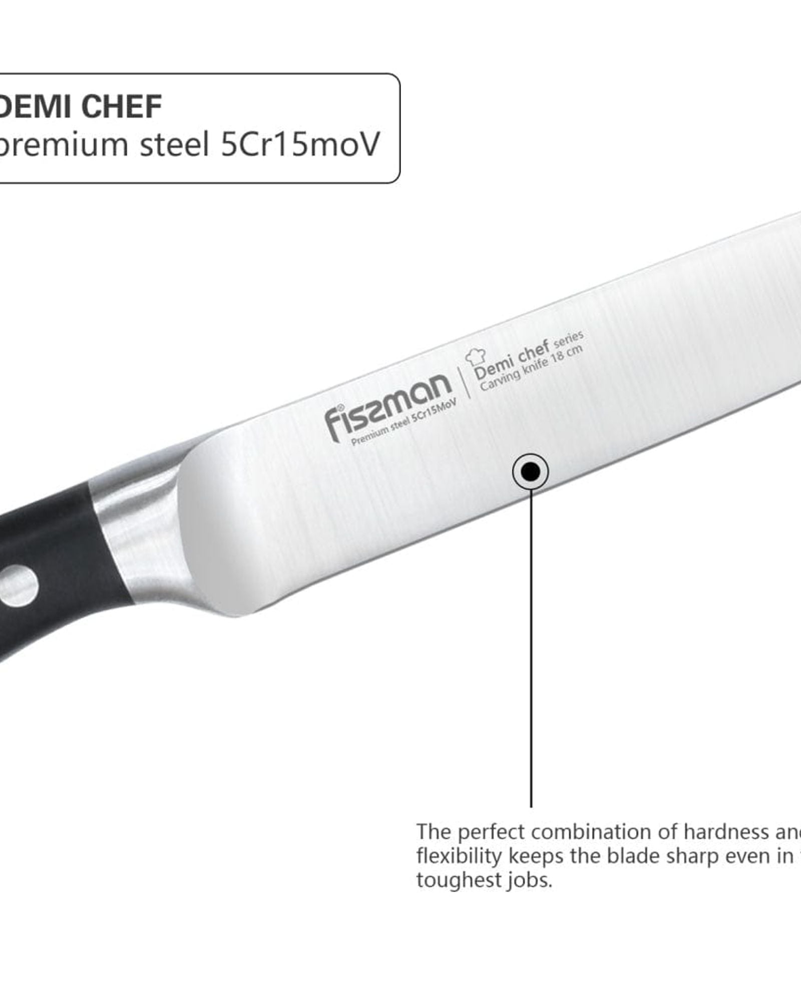 سكين تقطيع فيسمان من الفولاذ المقاوم للصدأ مع طلاء غير لاصق أسود/فضي، 7 بوصات