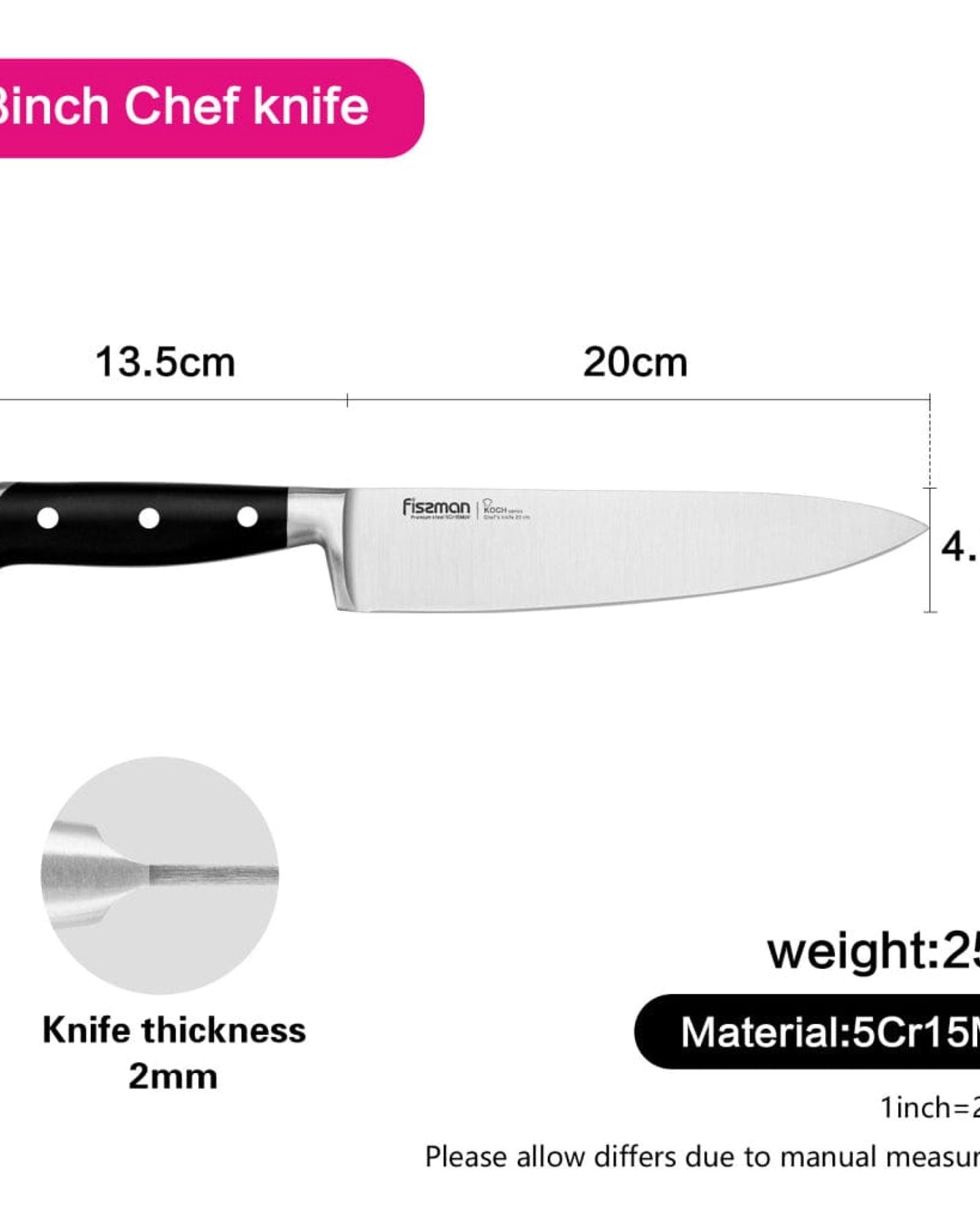 سكين الطاهي فيسمان 8 بوصة من سلسلة كوش (فولاذ 5Cr15MoV)