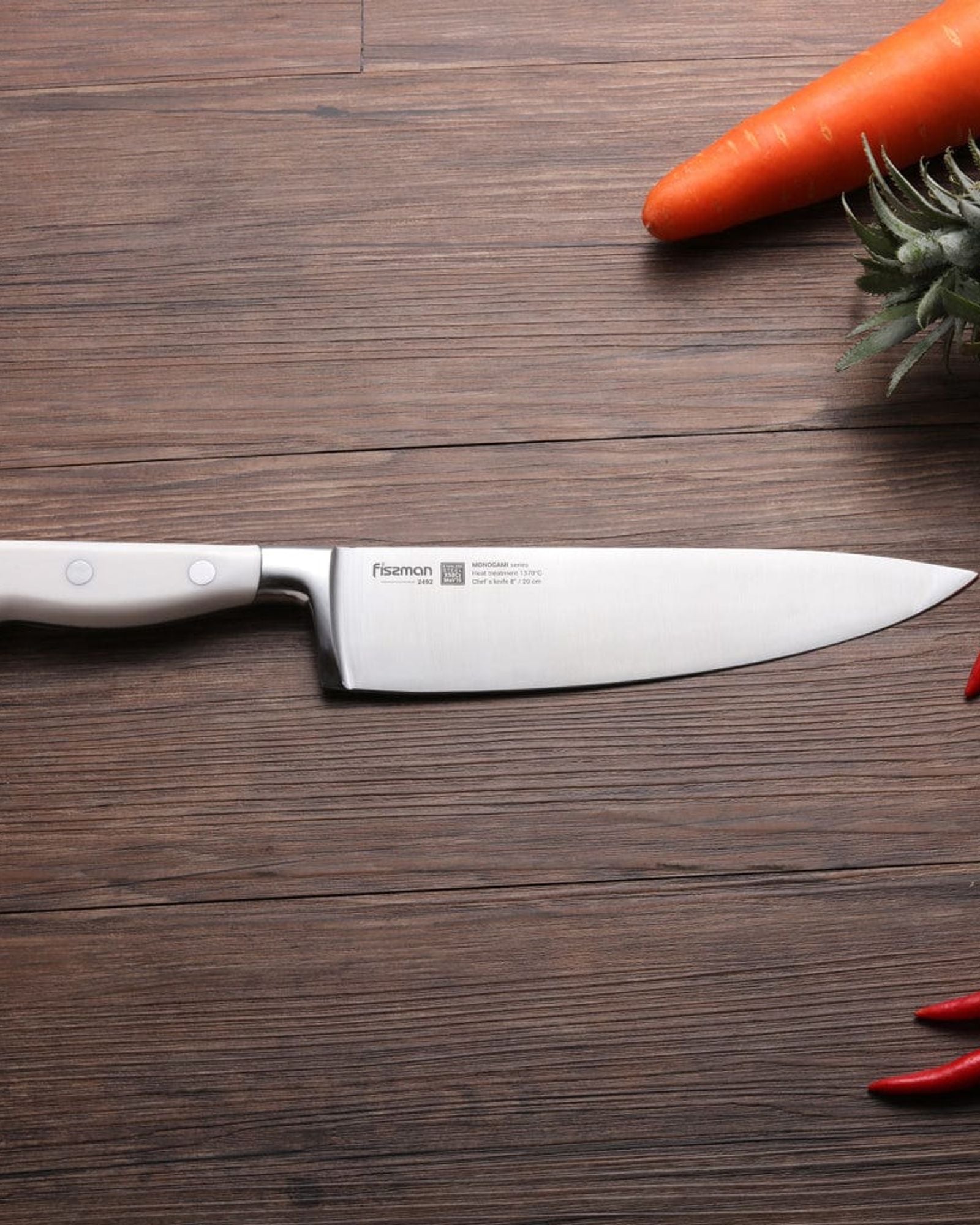 سكين الطاهي من فيسمان، من الفولاذ المقاوم للصدأ، سلسلة مونوجامي، أبيض/فضي، 8 بوصات