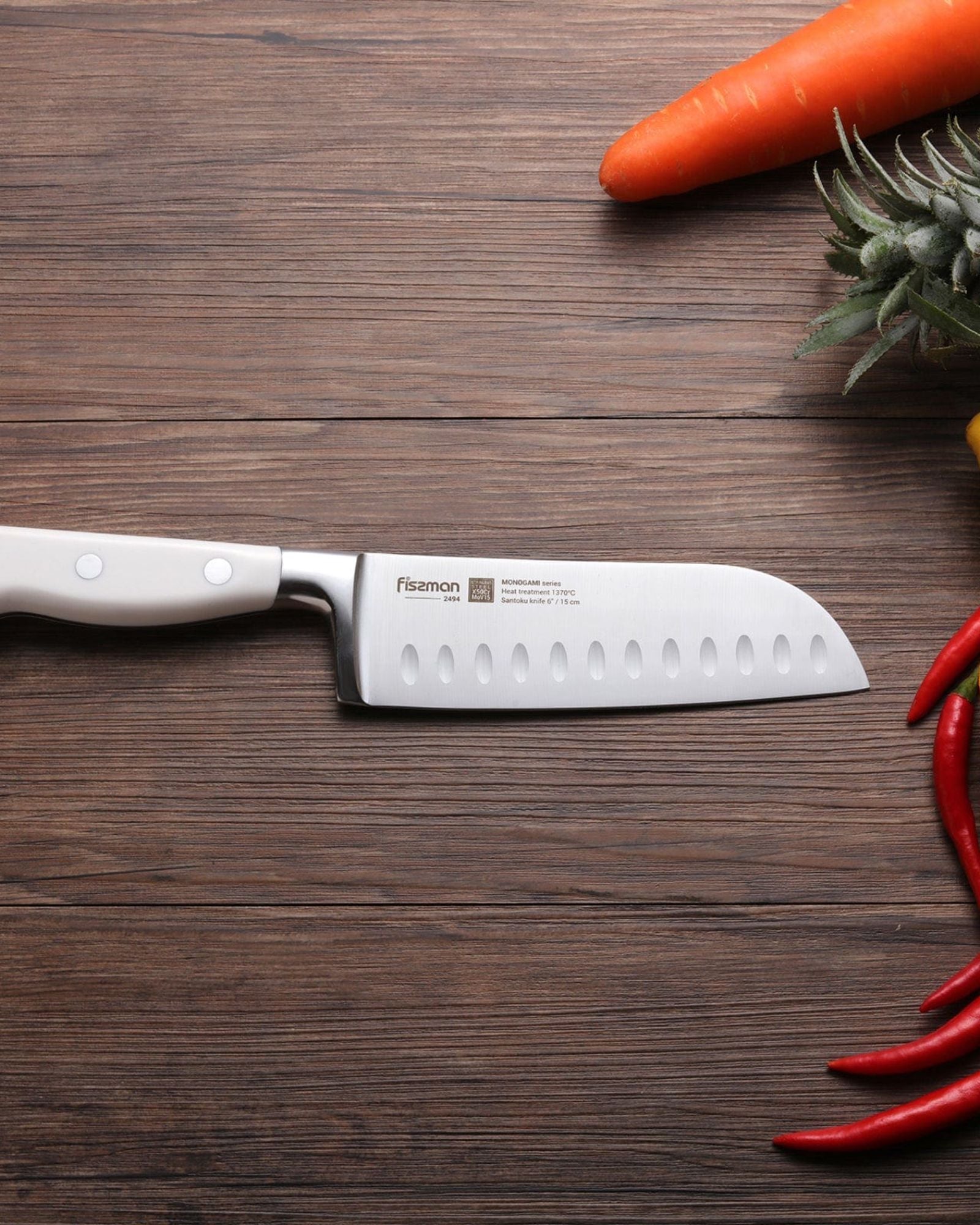 سكين سانتوكو من فيسمان، فضي/أبيض، 6 بوصات، سلسلة مونوجامي، جرافيت غير لاصق