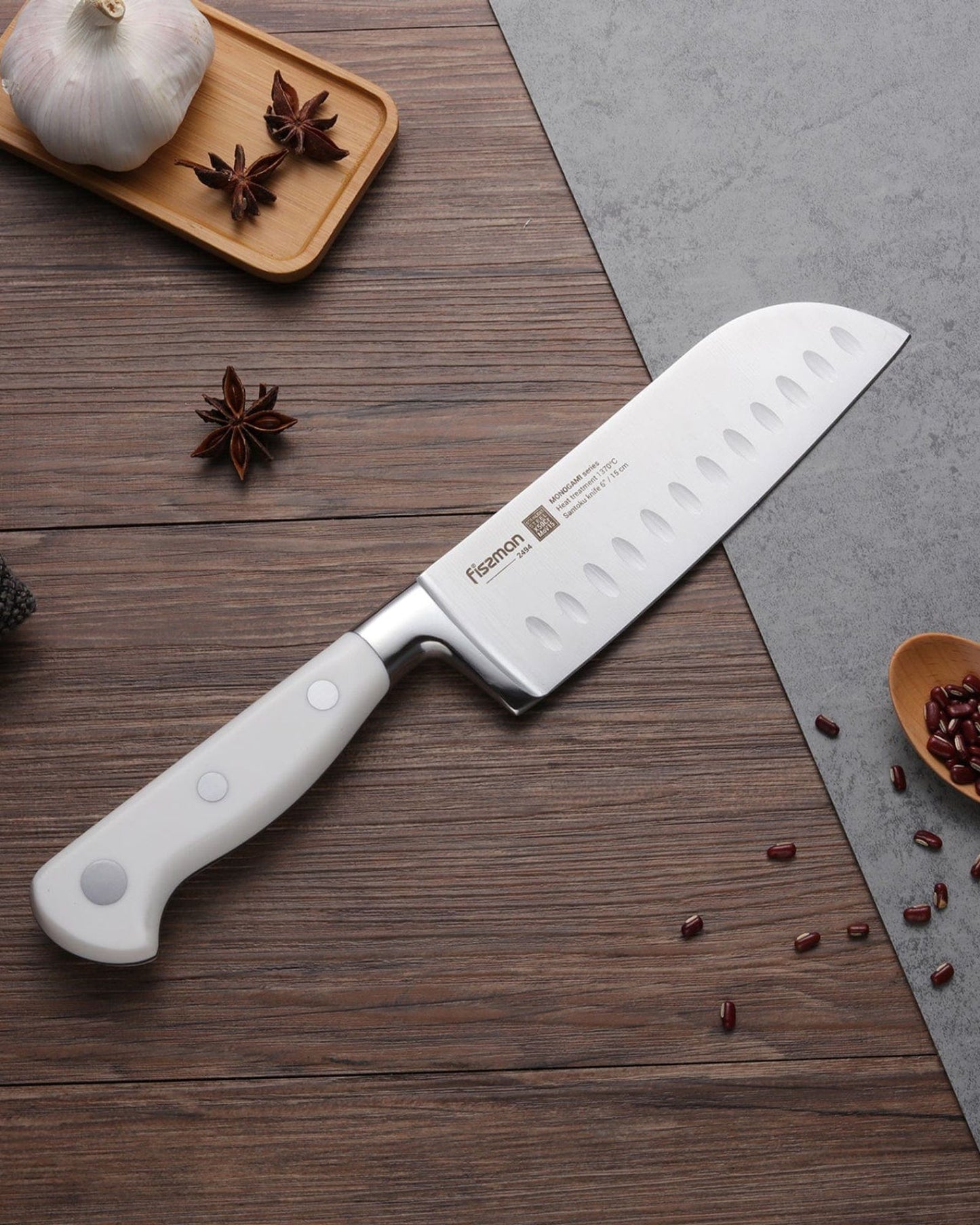 سكين سانتوكو من فيسمان، فضي/أبيض، 6 بوصات، سلسلة مونوجامي، جرافيت غير لاصق