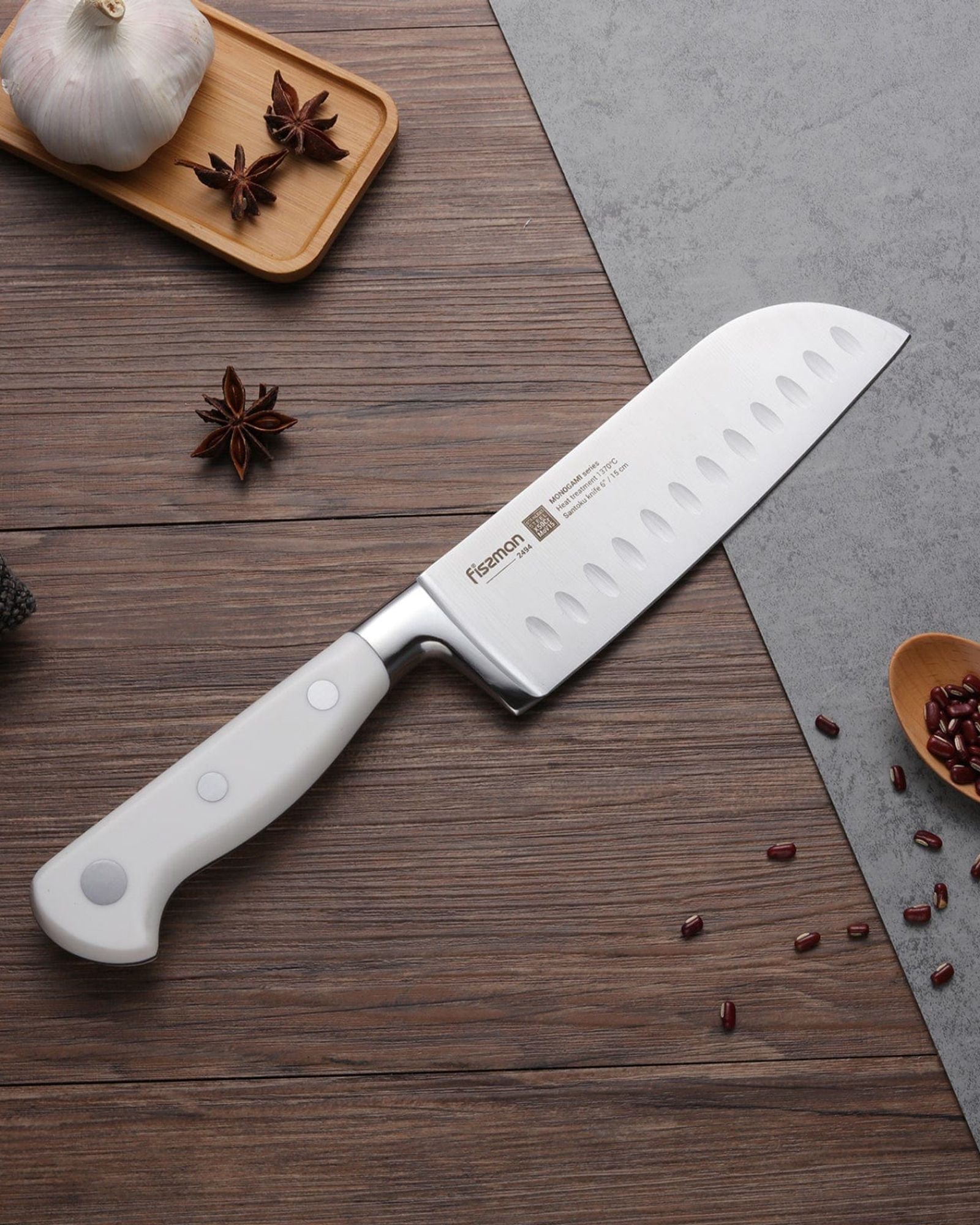 سكين سانتوكو من فيسمان، فضي/أبيض، 6 بوصات، سلسلة مونوجامي، جرافيت غير لاصق