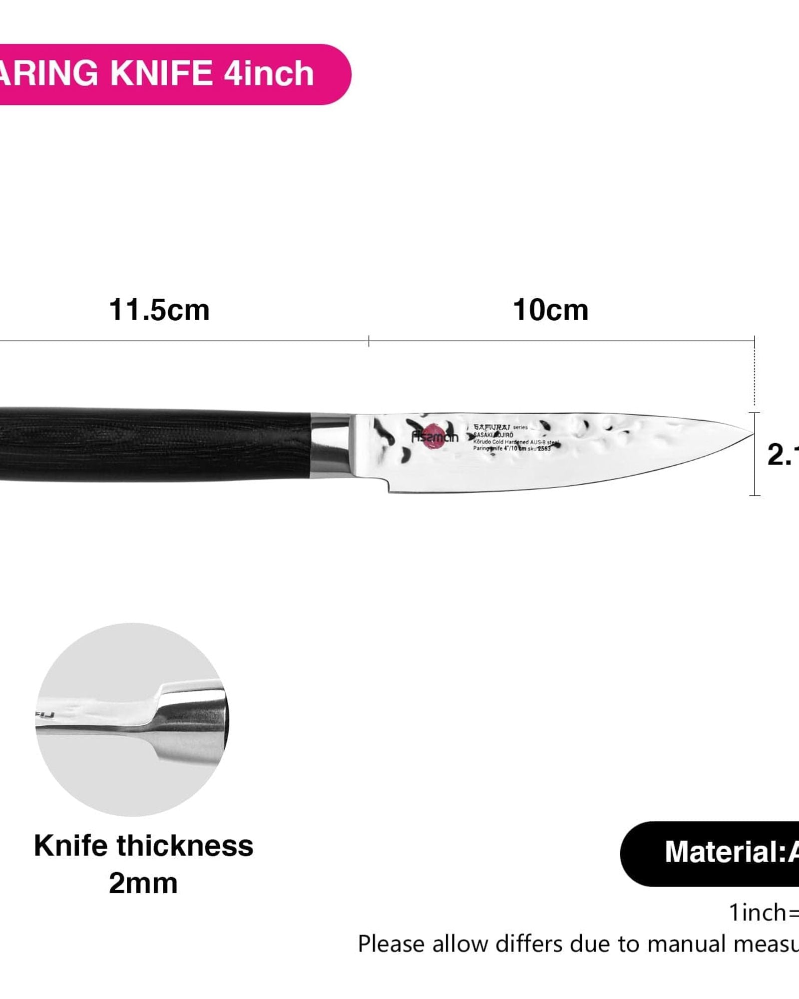 سكين تقشير فيسمان ساموراي كوجيرو، مقاس 4 بوصات، 10 سم (فولاذ AUS-8)