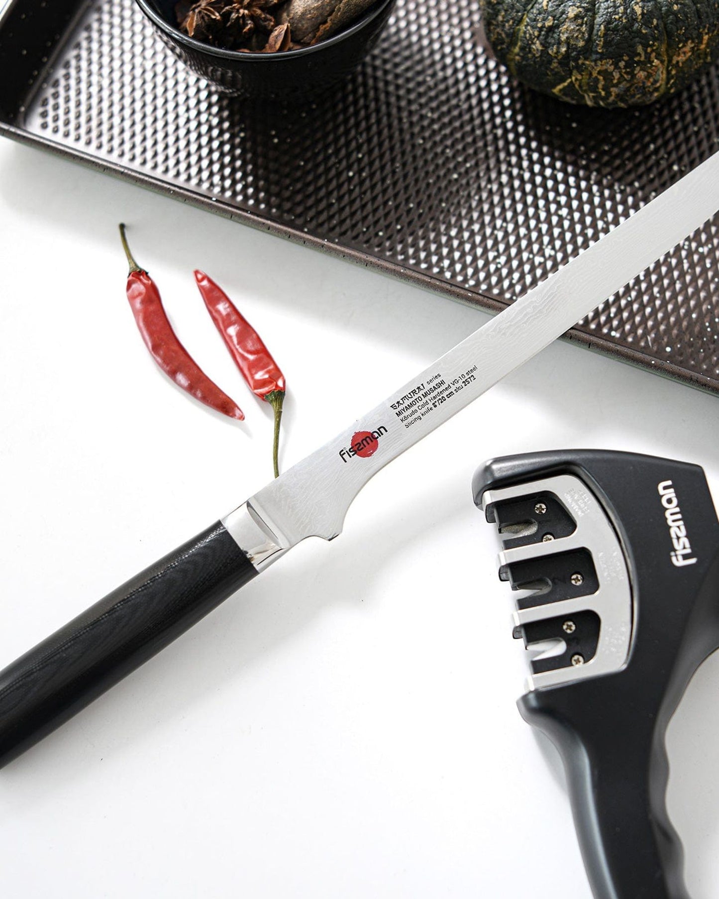 سكين تقطيع فيسمان ساموراي موساشي 8 بوصات 20 سم (فولاذ دمشقي)