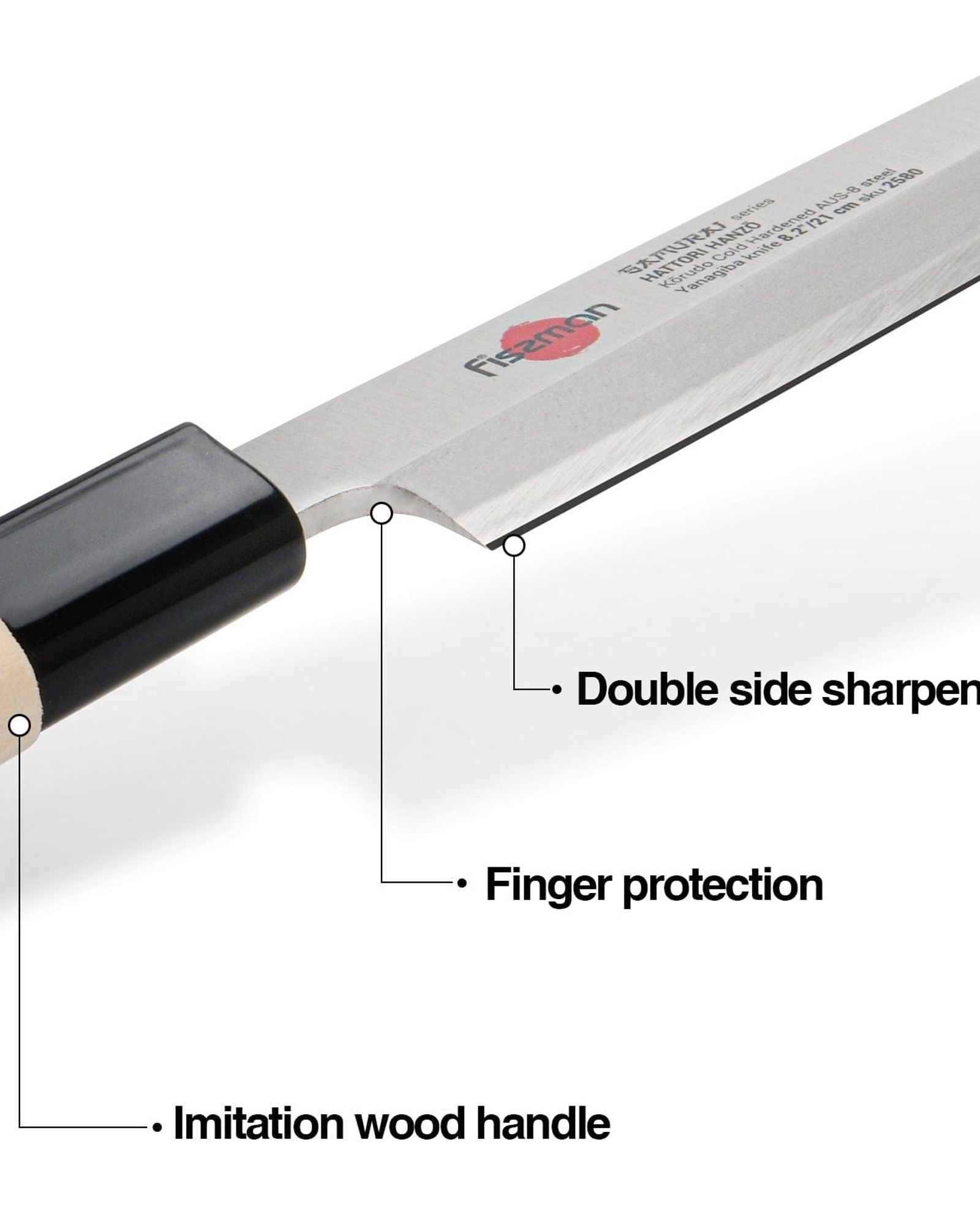 سكين ياناغيبا ساموراي هانزو من فيسمان، ٨.٢ بوصة، ٢١ سم (فولاذ AUS-٨)