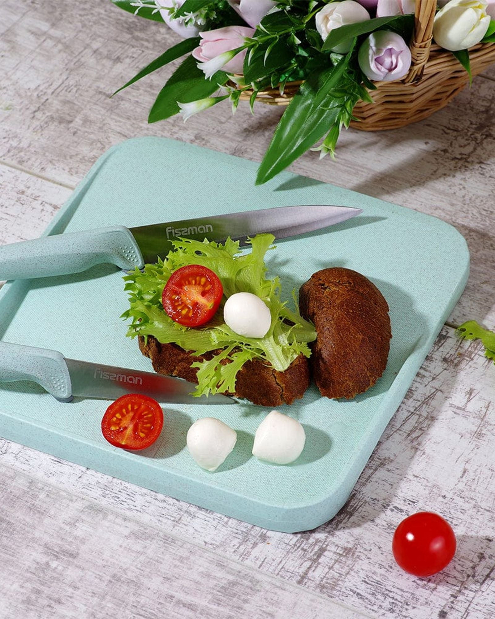 طقم سكاكين فيسمان 3 قطع مع لوح تقطيع (فولاذ 3Cr13)