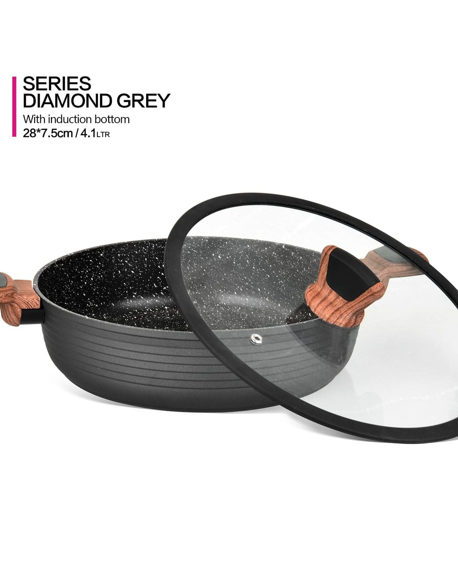 طاجن فيسمان الضحل من سلسلة دايموند مع غطاء زجاجي أسود 28 سم