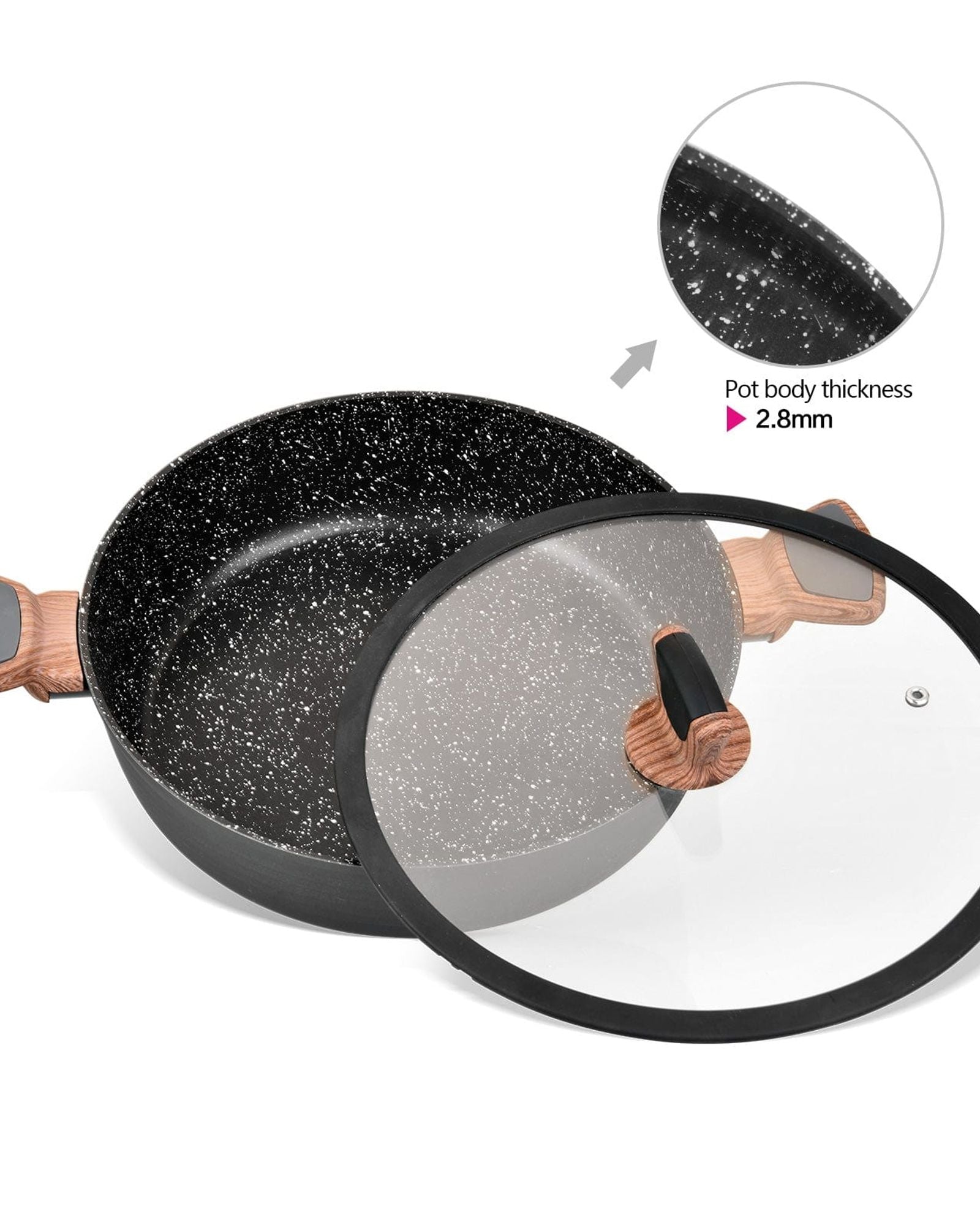 طاجن فيسمان الضحل من سلسلة دايموند مع غطاء زجاجي أسود 28 سم