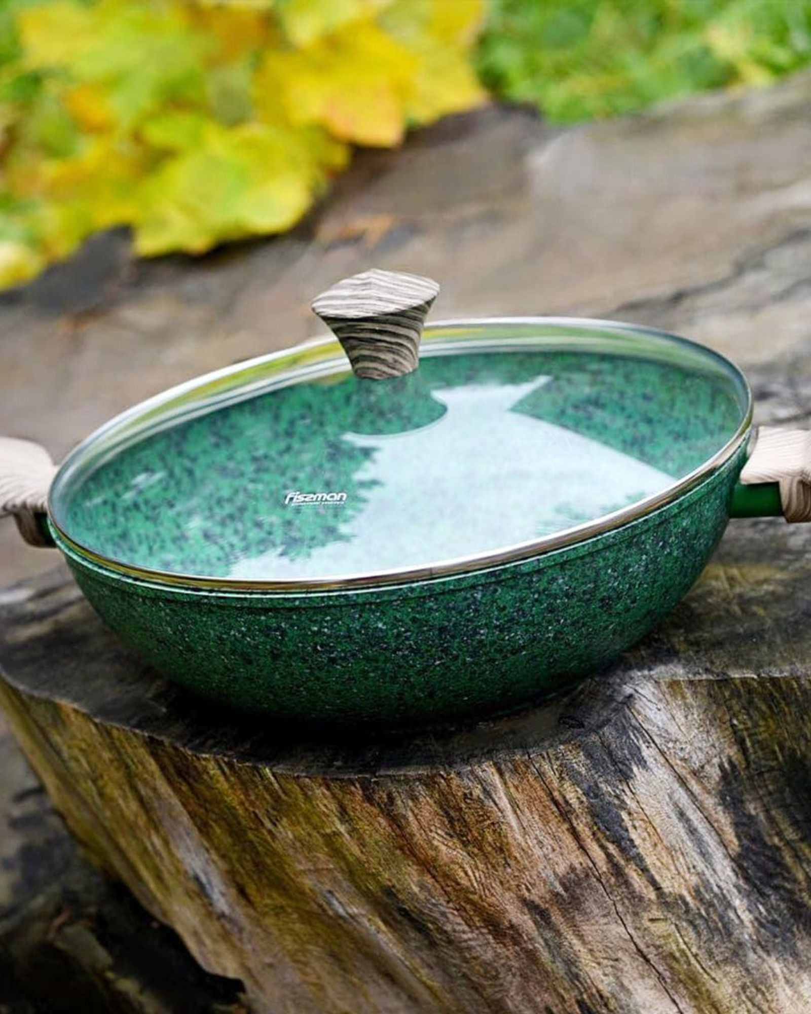 مقلاة ووك فيسمان مع غطاء من سلسلة ملاكيت من الألومنيوم باللون الأخضر 30×9 سم