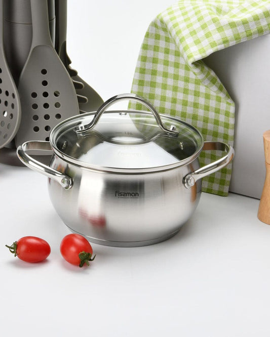 طاجن فيسمان مارتينيز من الفولاذ المقاوم للصدأ مع غطاء زجاجي، سعة 2.5 لتر، فضي، 18×10 سم