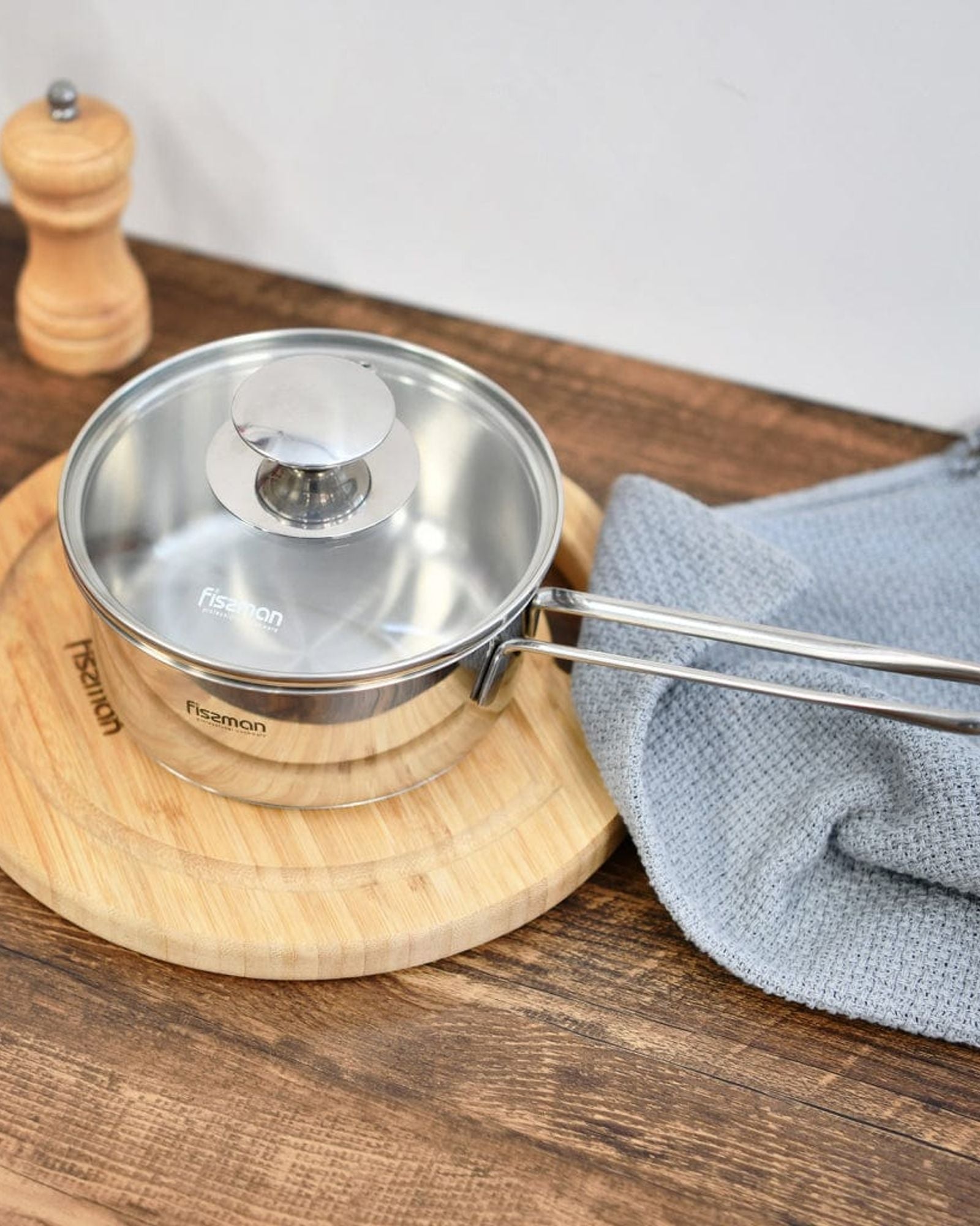 قدر فيسمان بامبينو من الفولاذ المقاوم للصدأ مع غطاء فضي 14 × 6.5 سم