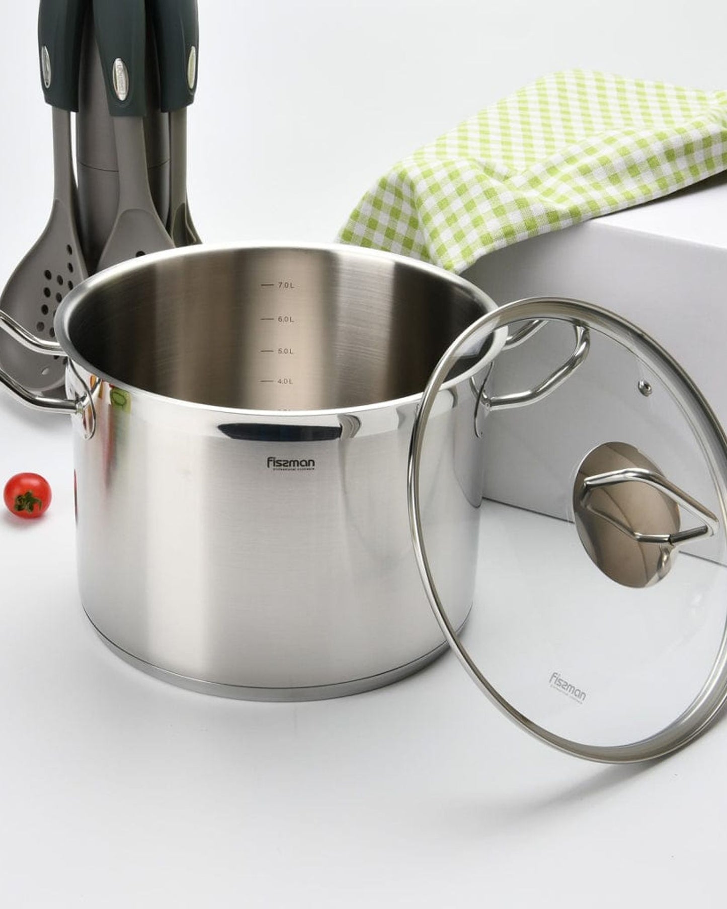 قدر فيسمان مع غطاء زجاجي من سلسلة تاهارا، مصنوع من الفولاذ المقاوم للصدأ، شفاف/فضي، 30 سم/15.2 لتر