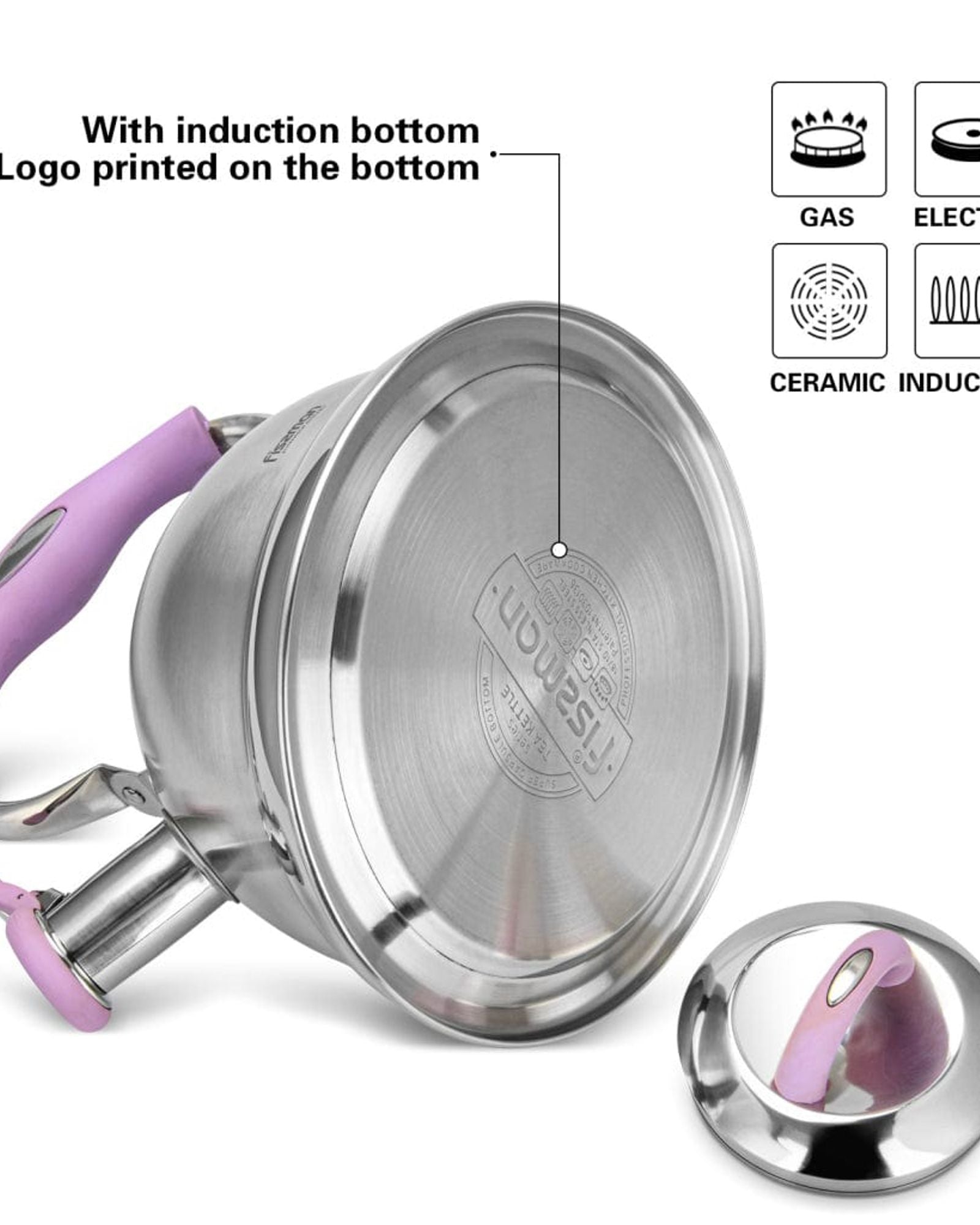 غلاية شاي فيسمان بوني الصافرة باللون الفضي/الأرجواني