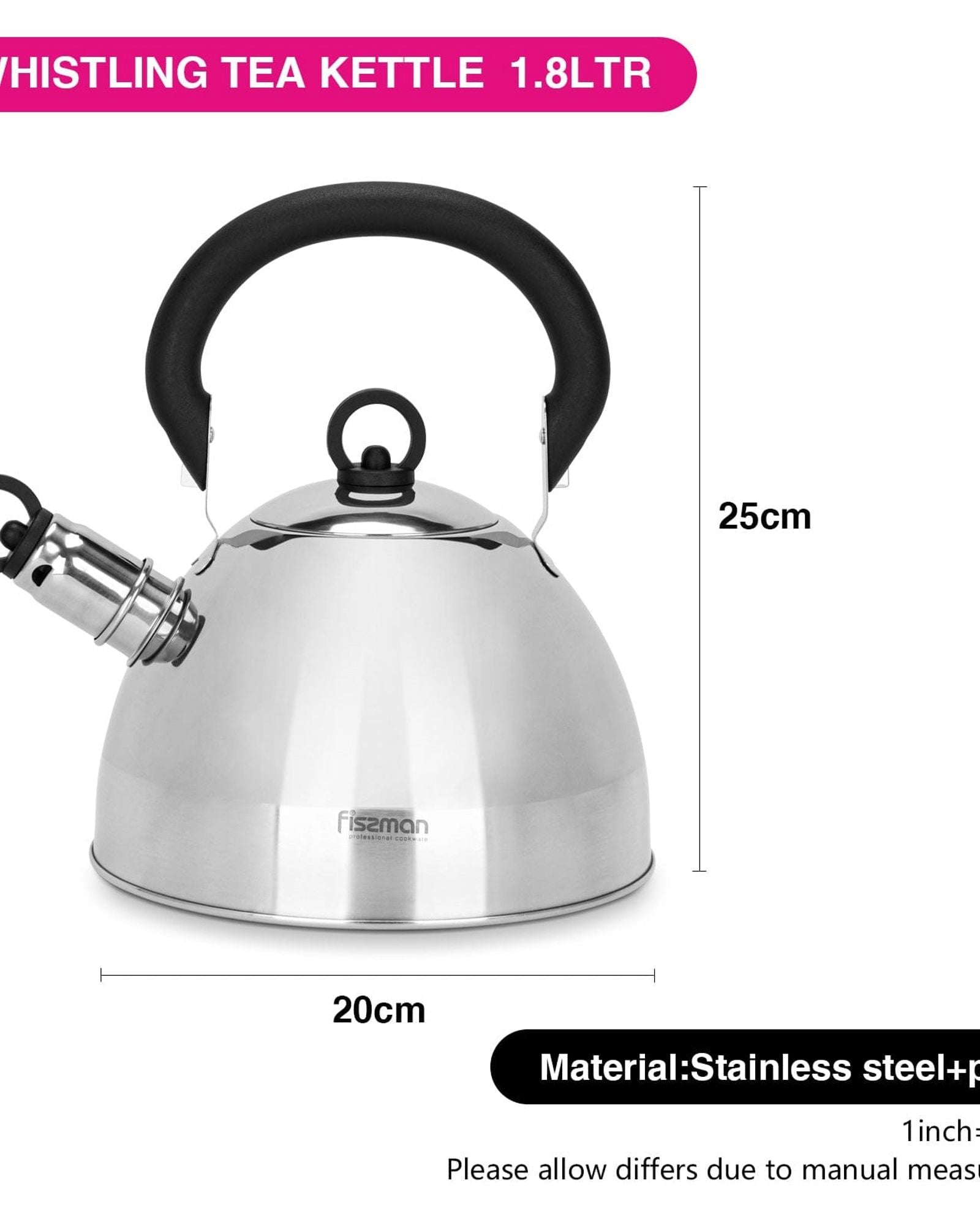 غلاية شاي فيسمان صافرة من الفولاذ المقاوم للصدأ باللون الفضي سعة 1.8 لتر