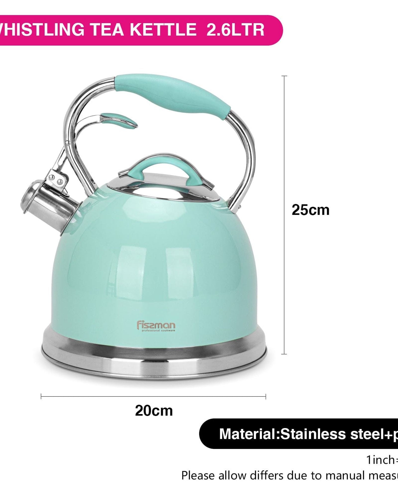 غلاية فيسمان فيليسيتي الصافرة سعة 2.6 لتر، لون أزرق مخضر (فولاذ مقاوم للصدأ)