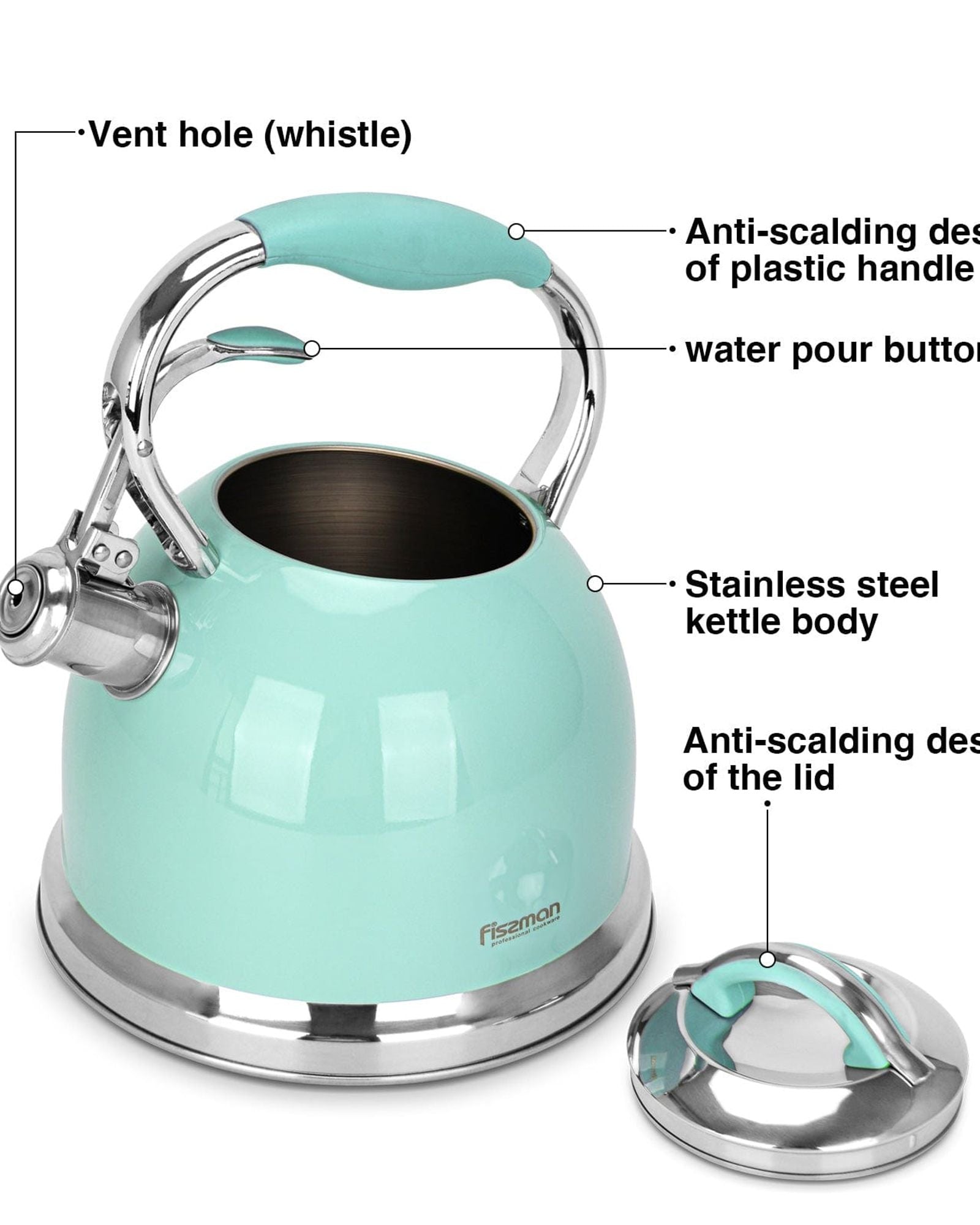 غلاية فيسمان فيليسيتي الصافرة سعة 2.6 لتر، لون أزرق مخضر (فولاذ مقاوم للصدأ)
