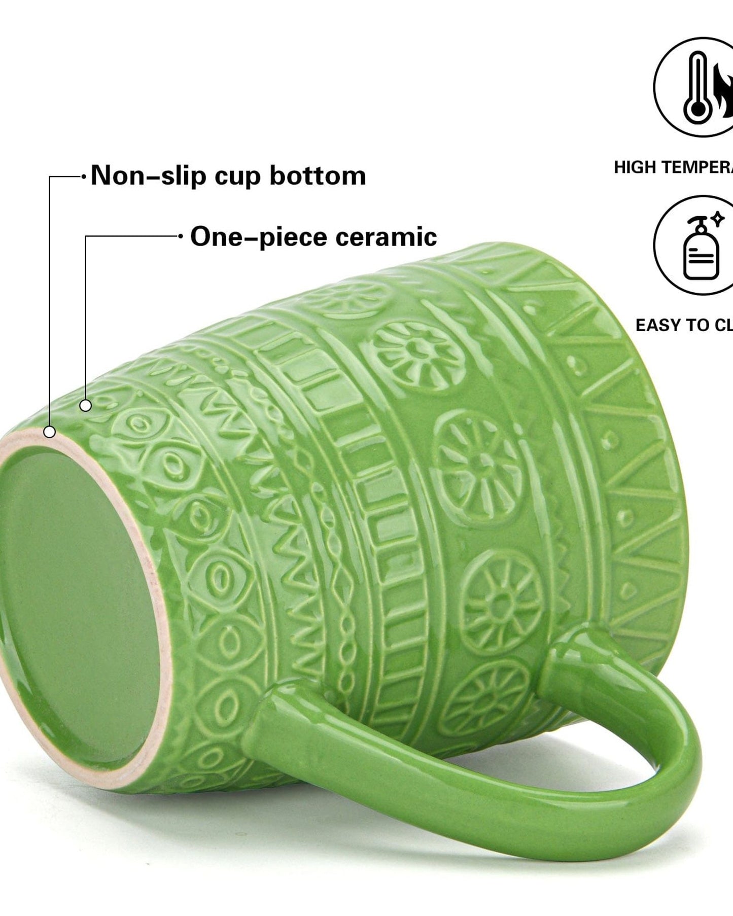 طقم عشاء فيسمان من السيراميك الأخضر بنقوش، 16 قطعة