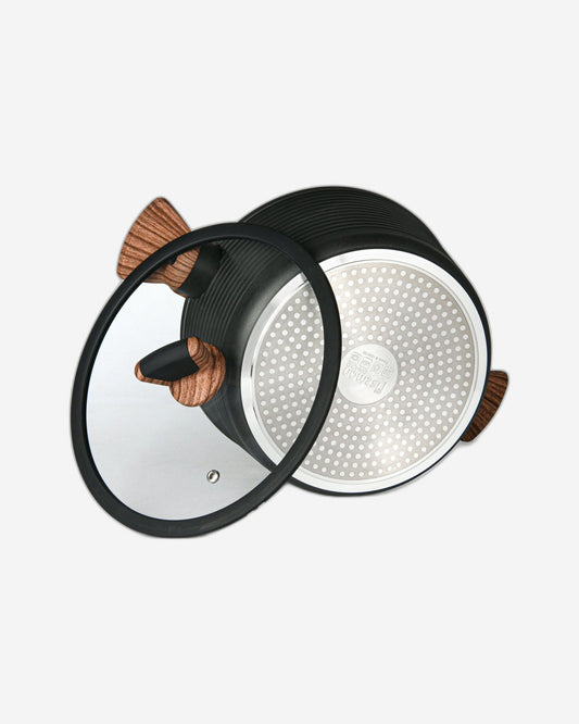 قدر فيسمان دايموند سيريز مع غطاء زجاجي من الألومنيوم مع طلاء غير لاصق 20×10 سم/2.6 لتر، أسود/بني