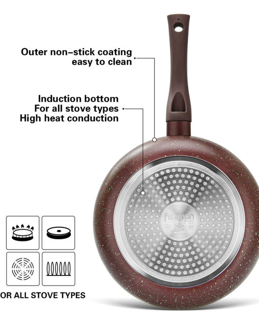 مقلاة فيسمان العميقة موسس ستون من الألومنيوم الاحترافي غير اللاصق، لون بني تاتش ستون، 28×7 سم