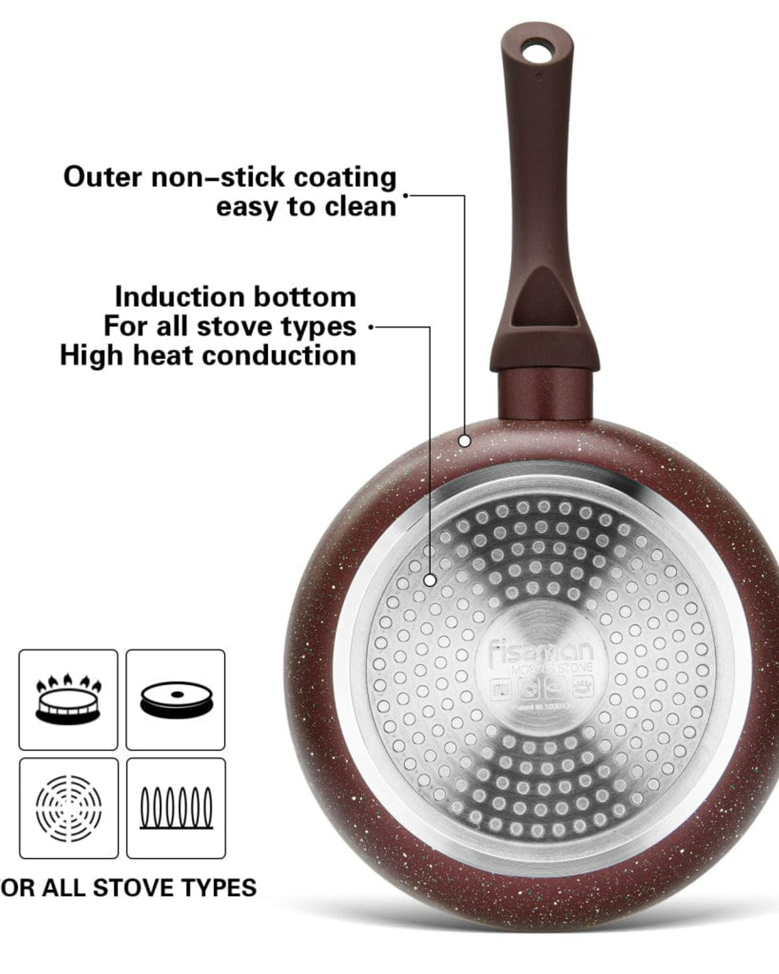 مقلاة فيسمان موسز ستون سيريز الاحترافية غير اللاصقة تاتش ستون، لون بني، 26×5.5 سم