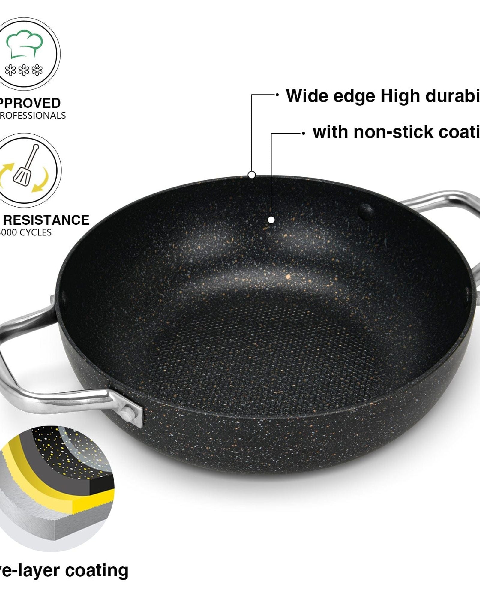 مقلاة ووك فيسمان برومو سيريز مع طلاء ألومنيوم غير لاصق 26×7.8 سم/3.3 لتر، لون أسود