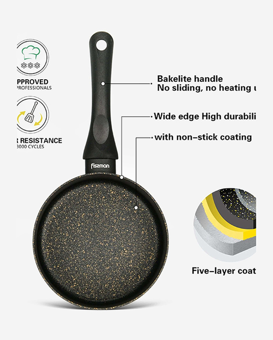 قدر فيسمان من الألومنيوم غير اللاصق بتصميم رخامي مع مقبض من الباكليت، أسود، 16×8 سم/1.5 لتر