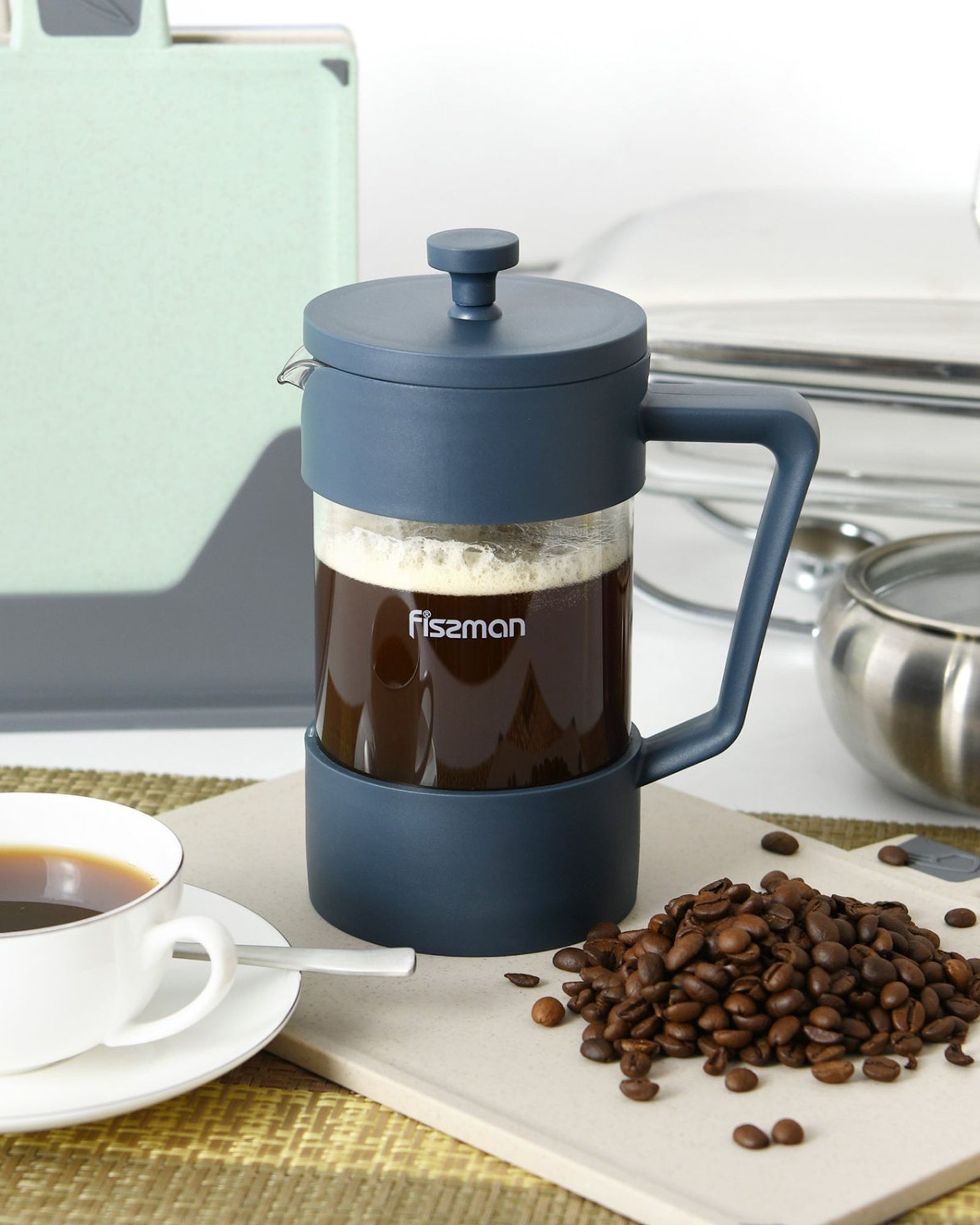 ماكينة تحضير القهوة الفرنسية من فيسمان، لون أبيض مسطح، 350 مل - زجاج بوروسيليكات