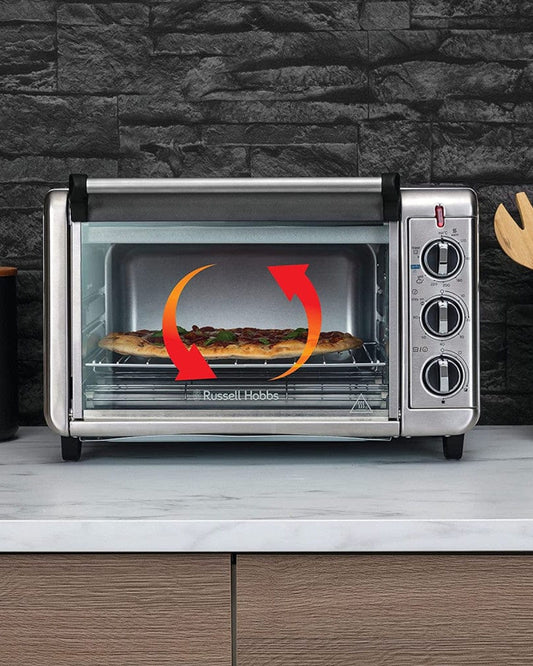 فرن قلاية هوائية صغير من راسل هوبز إكسبريس - سعة 12.6 لتر، 1500 واط، 5 وظائف، فرن حراري، شواية ومقلاة هوائية، ستانلس ستيل - (26095) فضي - ضمان لمدة عام