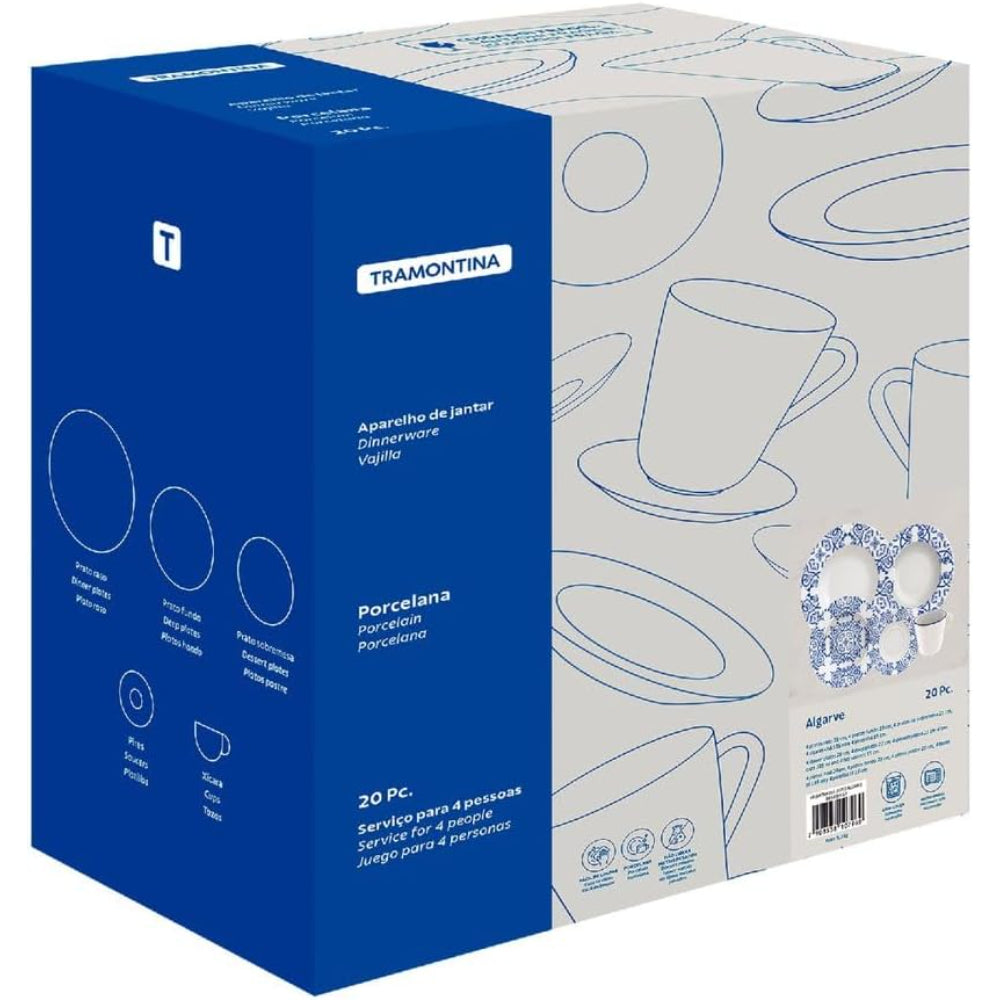 طقم عشاء ترامونتينا برازيل ألغارف مزخرف من البورسلين، مكون من 20 قطعة