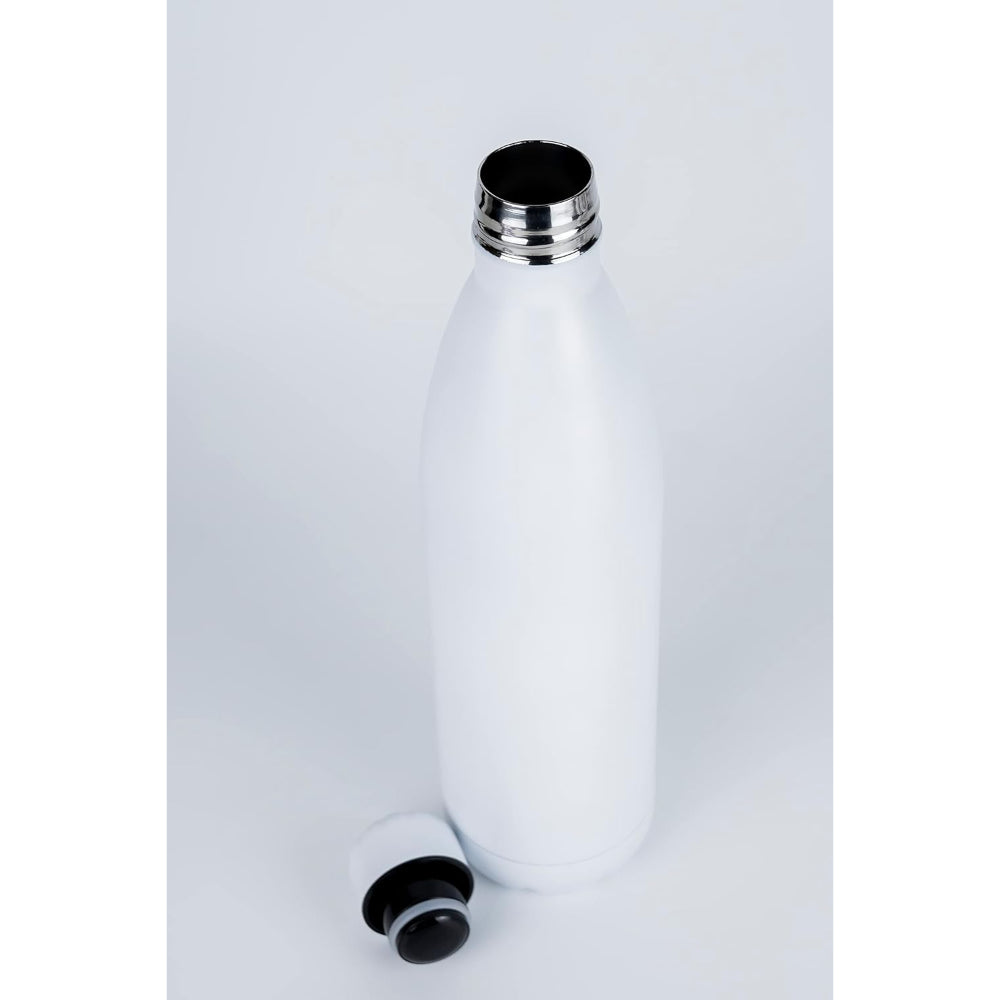 زجاجة مياه رياضية من نيسان، سعة 750 مل، معزولة بالفراغ، مصنوعة من الفولاذ المقاوم للصدأ، مقاومة للتسرب، ذات جدار مزدوج على شكل كولا، تحافظ على المشروبات ساخنة وباردة - بيضاء