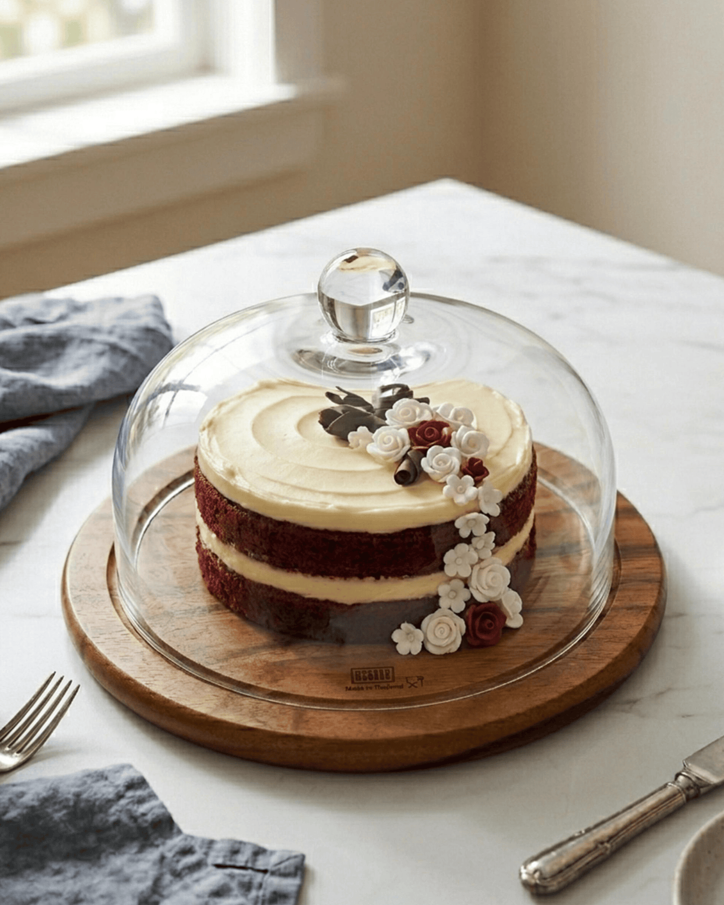 Billi Acacia Cake Dome with Glass Lid 29.5 cm