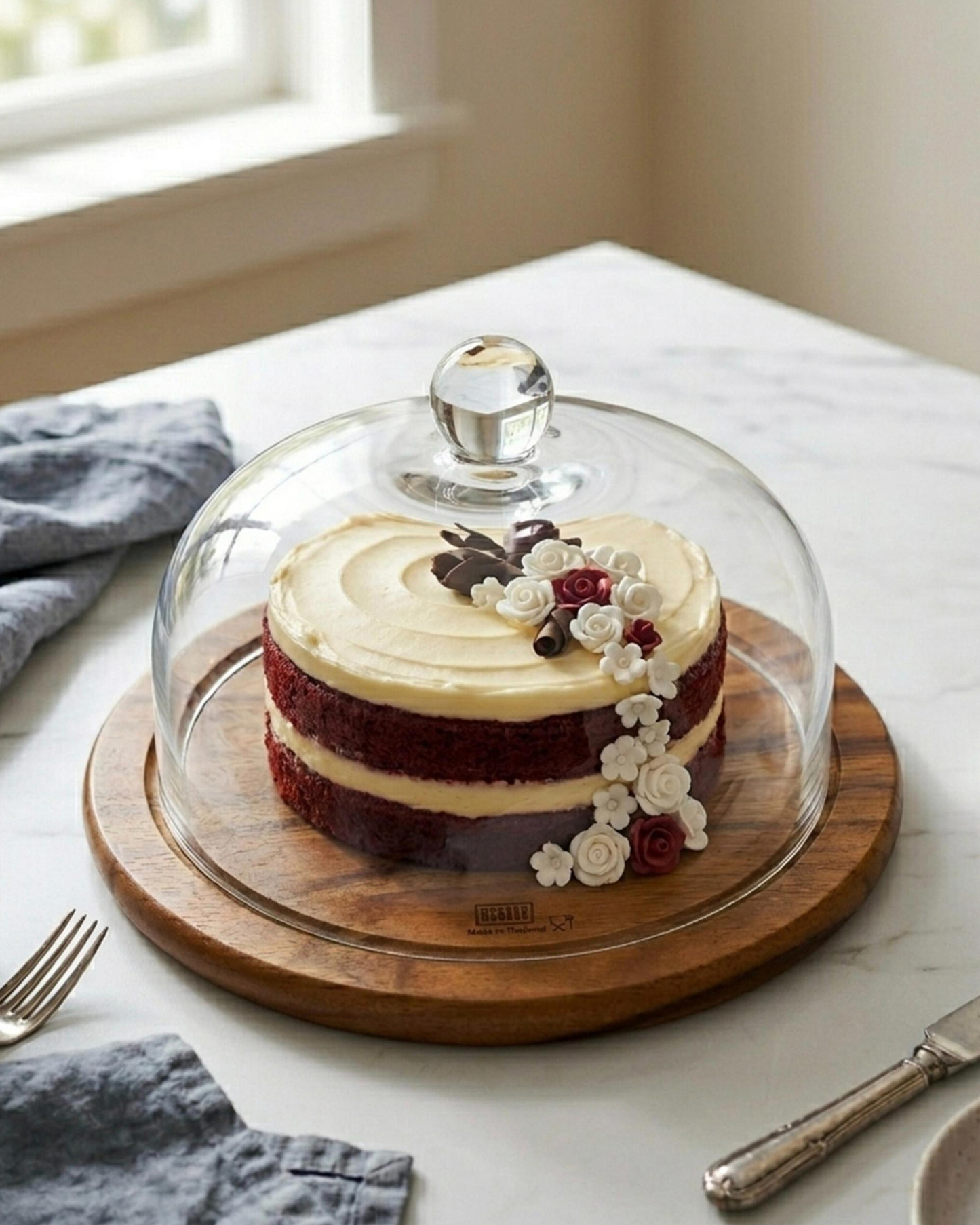 Billi Acacia Cake Dome with Glass Lid 29.5 cm