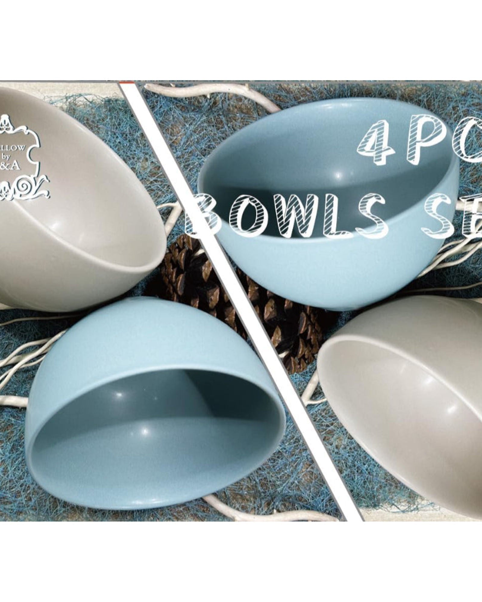 طقم أوعية عميقة من شالو جاسبي، مكون من ٤ قطع، أدوات مائدة للمطبخ، سيراميك، فخار - مطلي بطبقة من الزجاج | قطر ١٤ سم