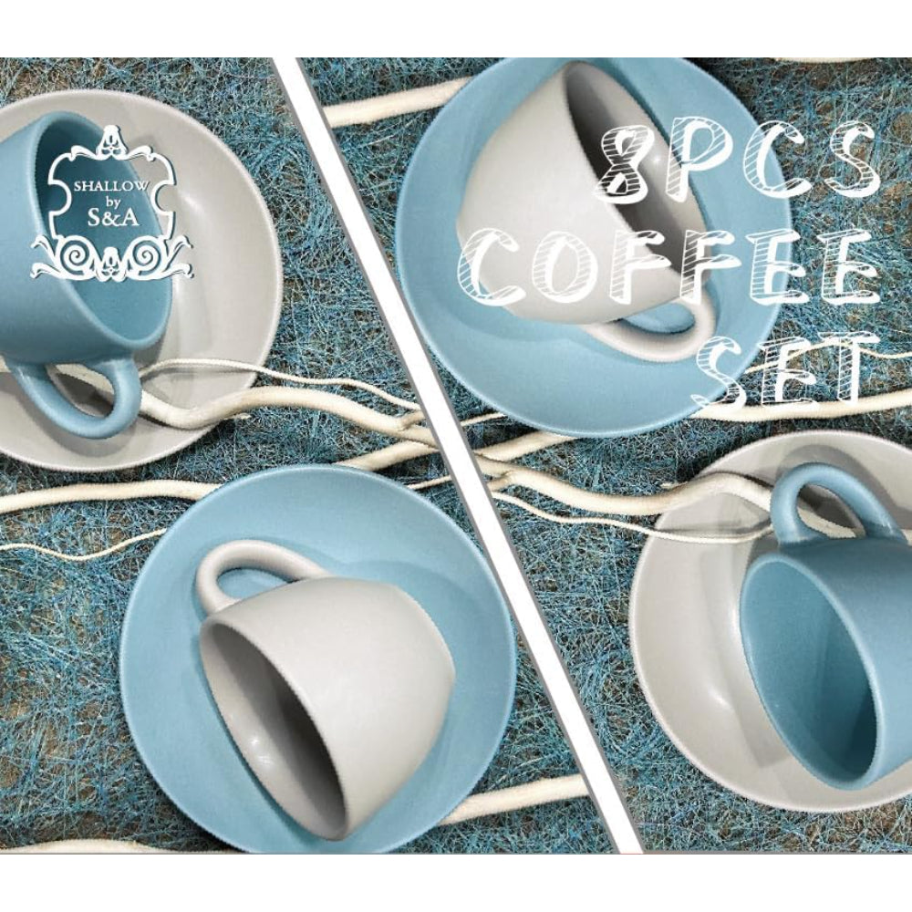 طقم فناجين قهوة وصحن من شالو جاسبي، ٤ قطع، سعة ٩٠ مل، مطلي بطبقة من الزجاج السنغافوري | أدوات مائدة للمطبخ، سيراميك، فخار حجري