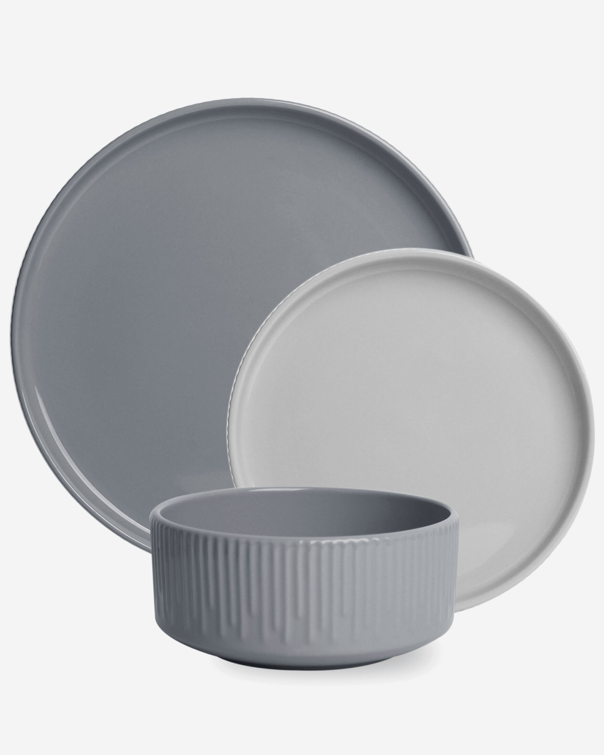 Shallow Harper 12-Piece Stoneware Dinner Set, Grey