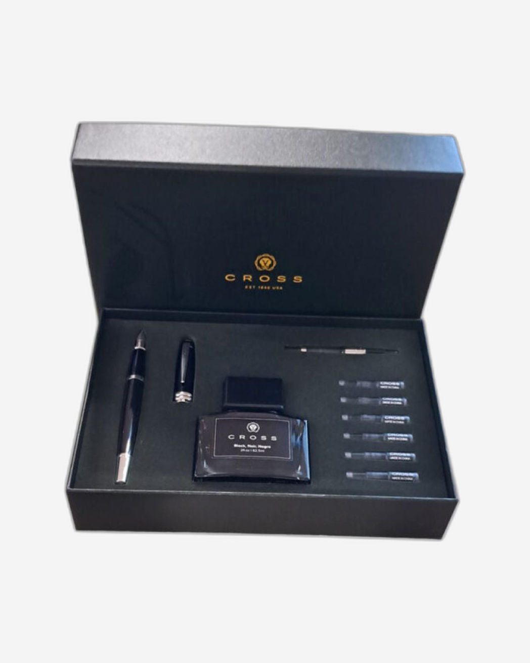 مجموعة هدايا قلم حبر جاف كروس بيلي أسود مطلي بالكروم - سن متوسط AT0456-7MS/5